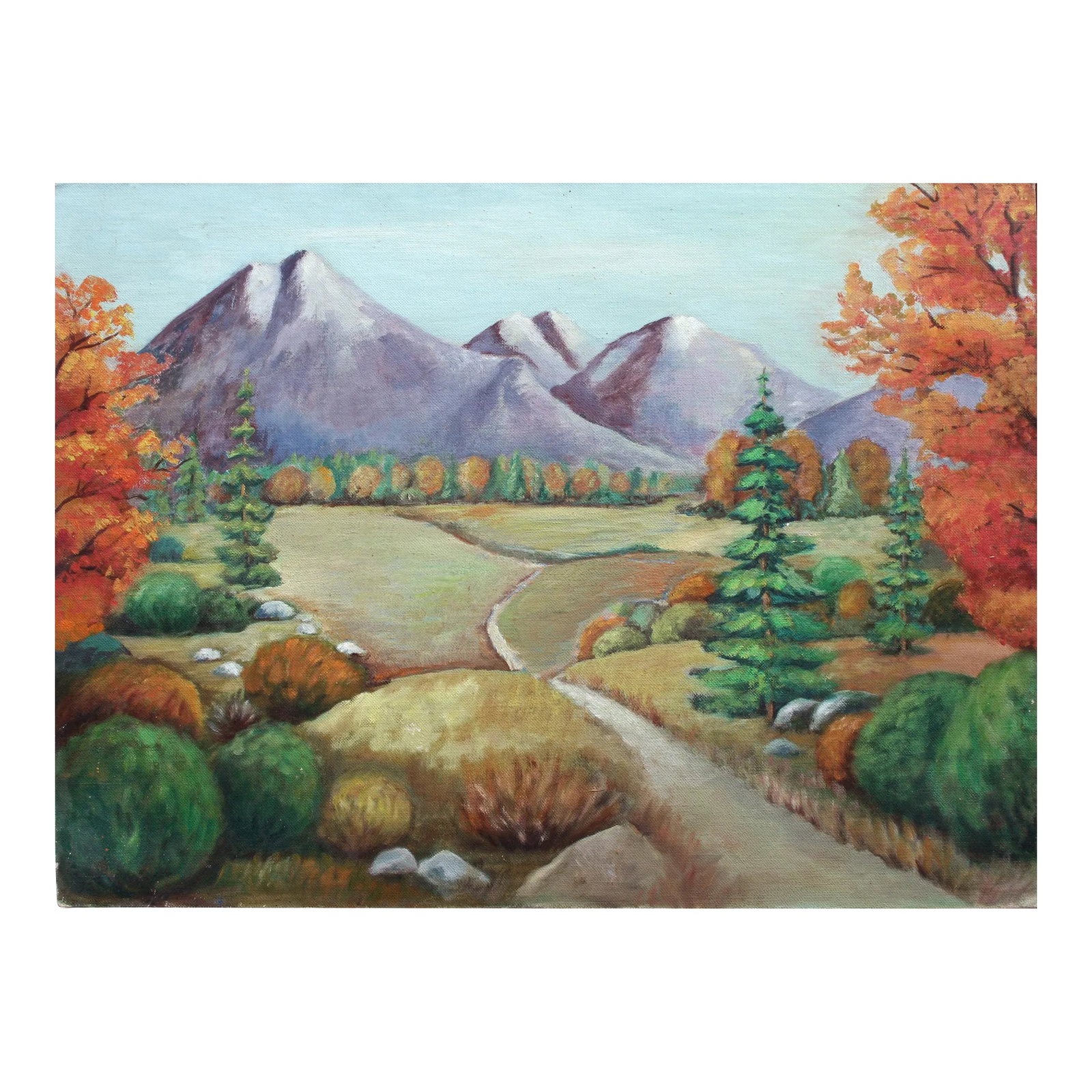 1960s "An Autumn Walk" Landscape Oil Painting (1 of 4)