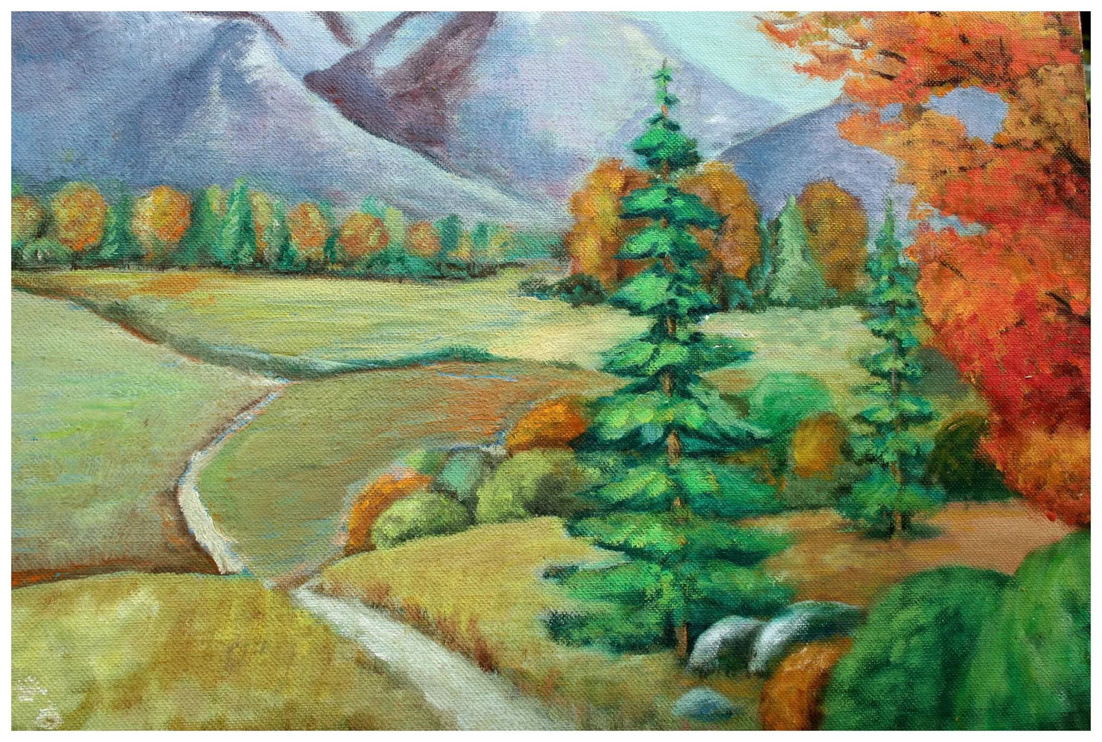 1960s "An Autumn Walk" Landscape Oil Painting - 2