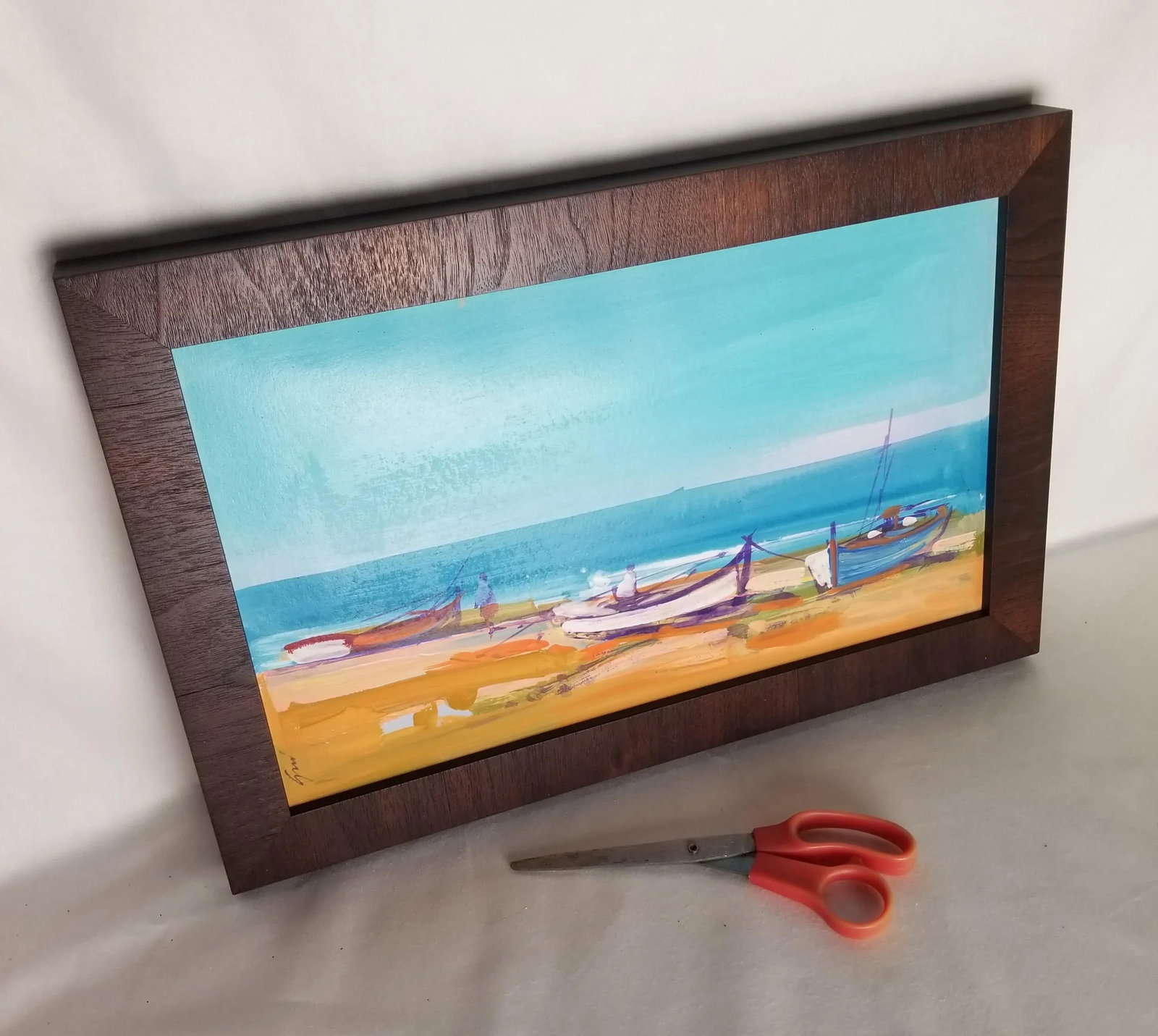1980s Coastal Scene Painting, Framed - 3