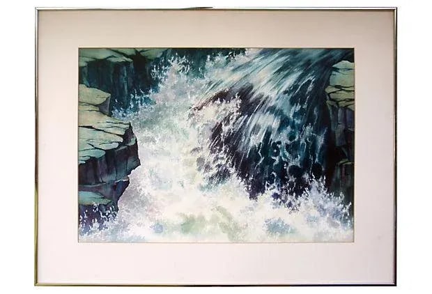 Sierra Waterfall Vintage Ann Pierce Watercolor Painting: Watercolor titled Sierra Waterfall , signed lower right by Ann Pierce. Ann earned her BFA in 1953 and her MFA in 1955 from the University of Colorado in Boulder. She served as Chair of the Art