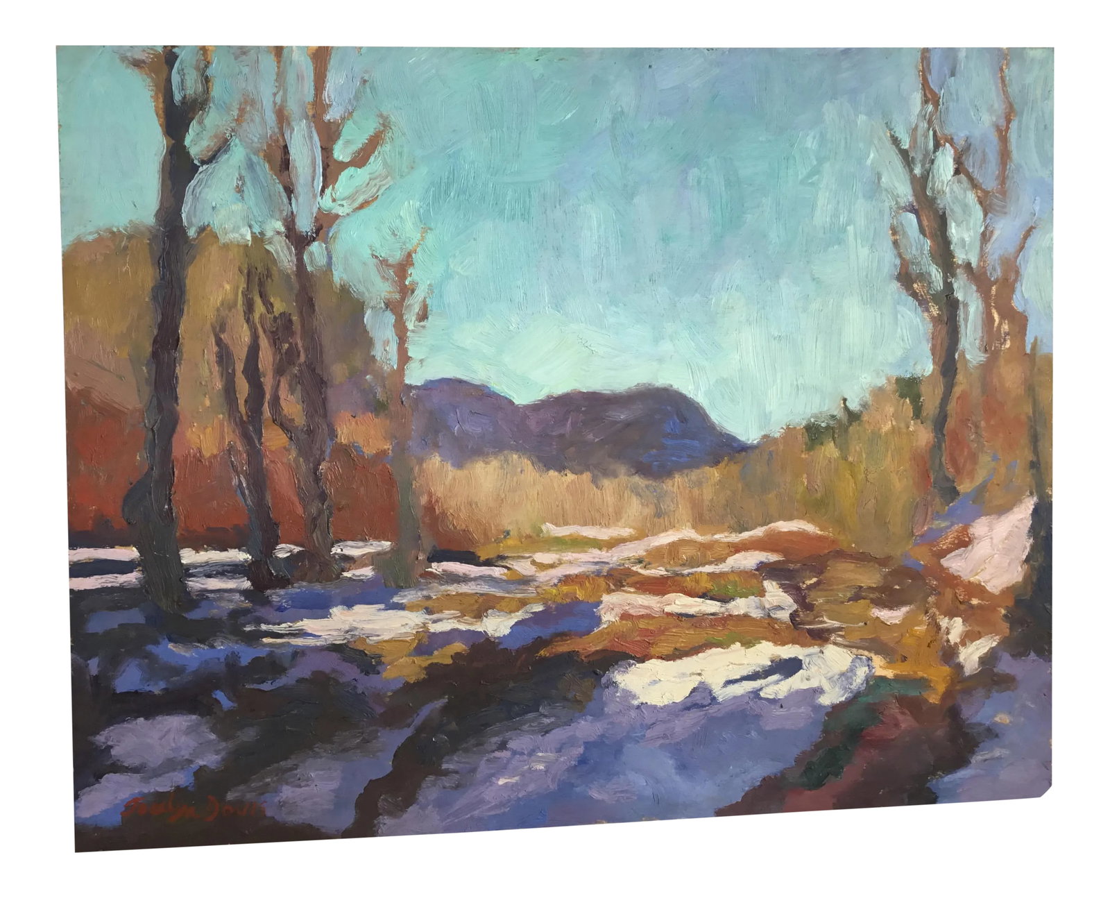 Jocelyn Davis Plein Air Painting: Beautiful landscape oil painting on wood board signed by the artist. Jocelyn Davis is an award winning nationally known artist. Frame is not included. Condition: Imperfections: No Imperfections