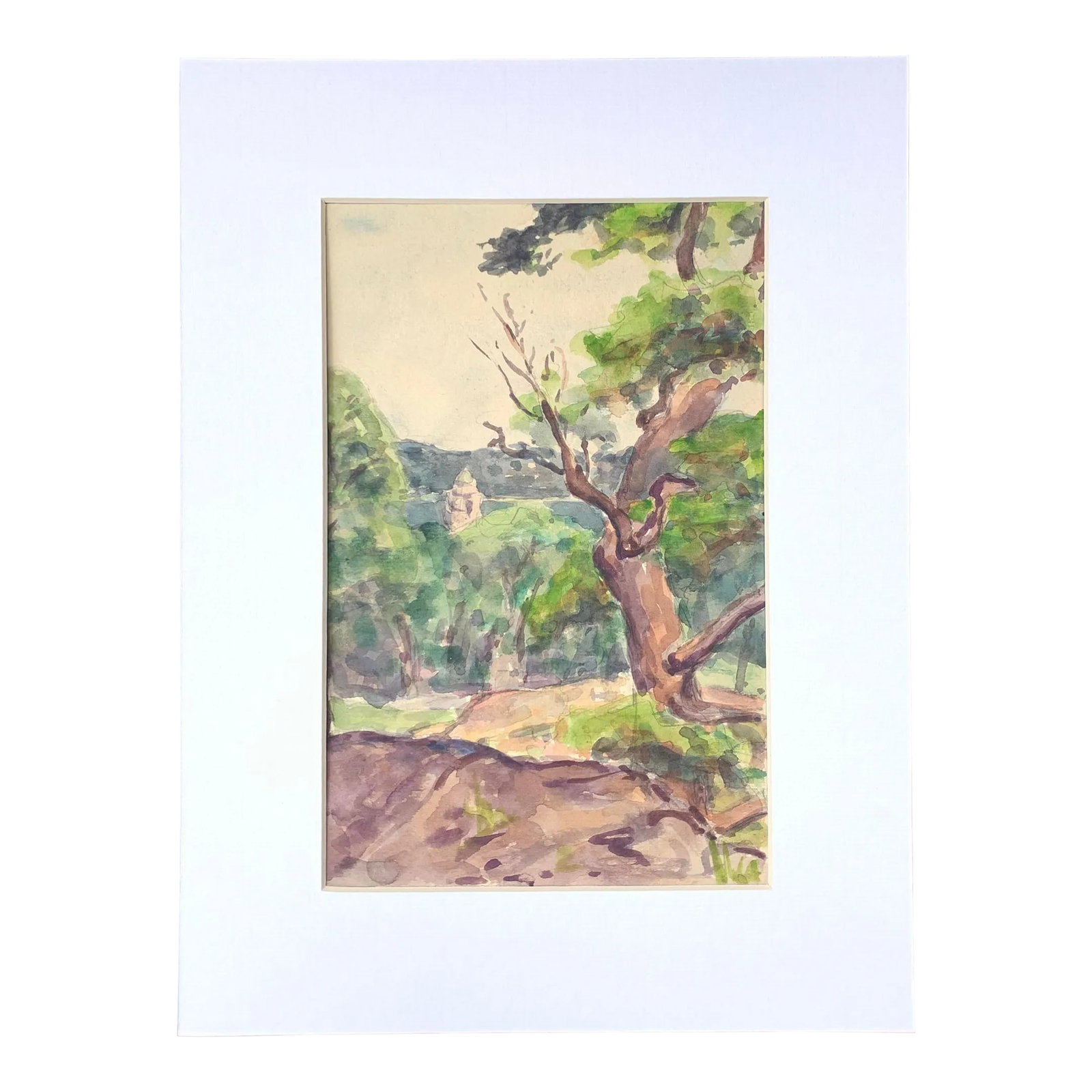 1930s Landscape Watercolor Painting Forest and Steeple (1 of 4)