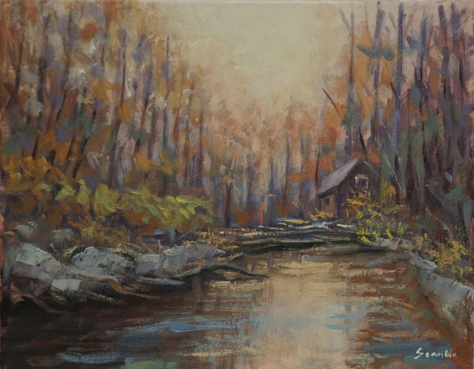 Sean Wu Impressionist Style Original Oil Painting of Fall Creek (1 of 5)