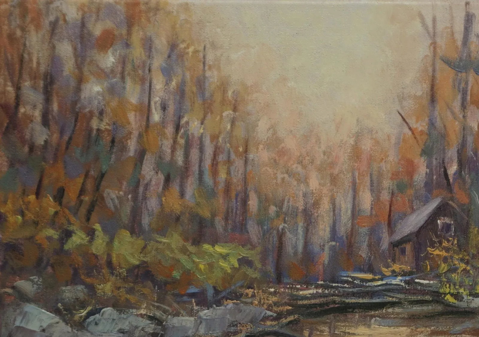 Sean Wu Impressionist Style Original Oil Painting of Fall Creek - 3