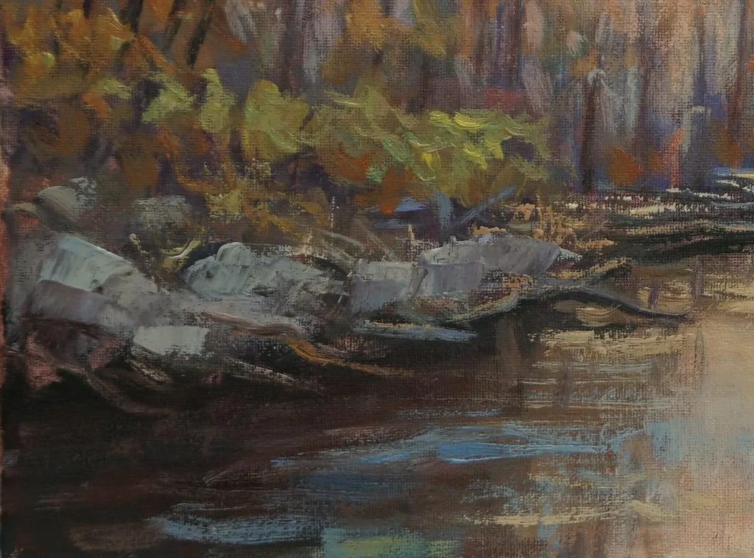 Sean Wu Impressionist Style Original Oil Painting of Fall Creek - 4