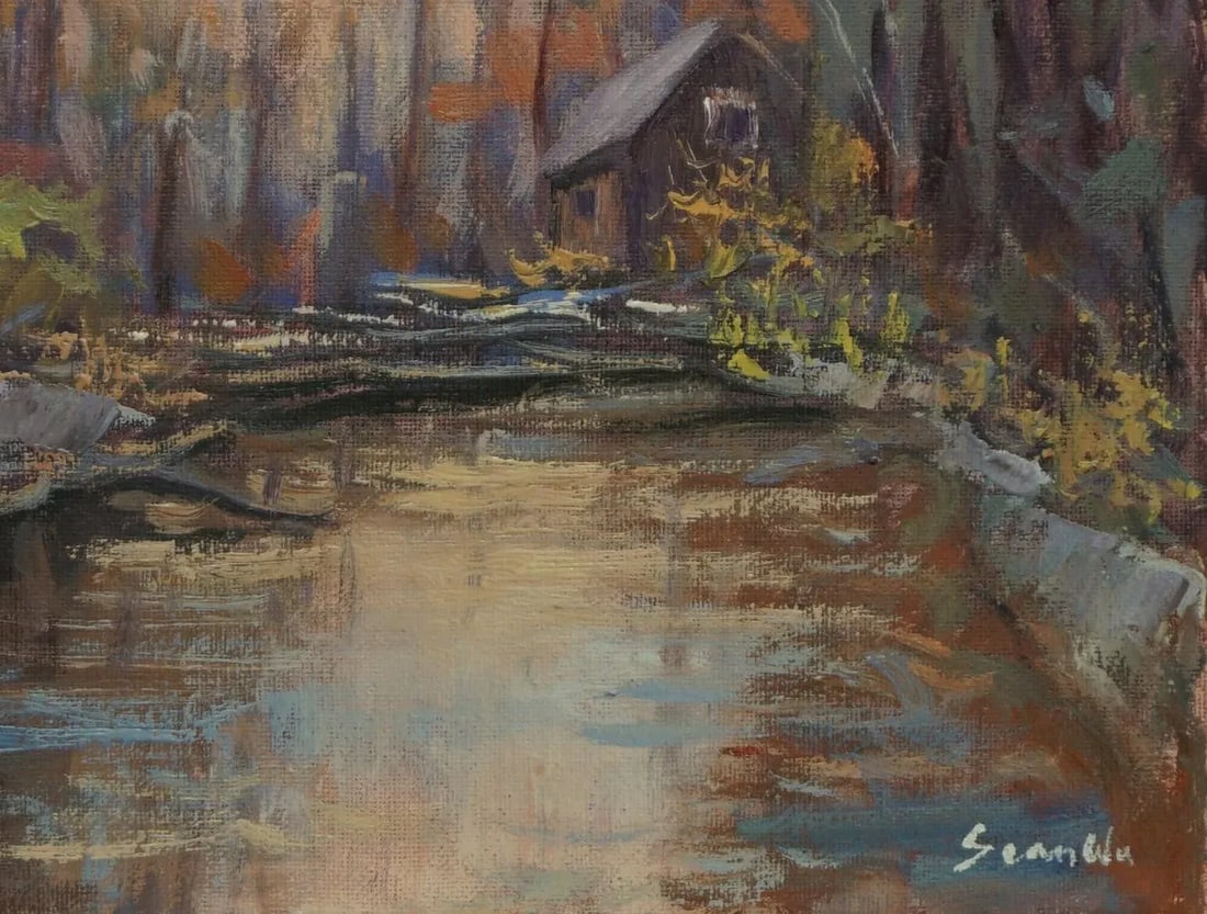 Sean Wu Impressionist Style Original Oil Painting of Fall Creek - 5