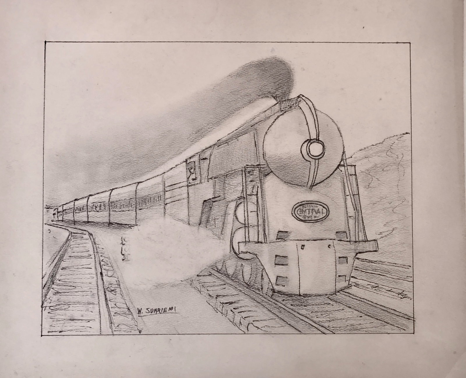 Vintage Art Deco Steam Locomotive NY Drawing (1 of 5)