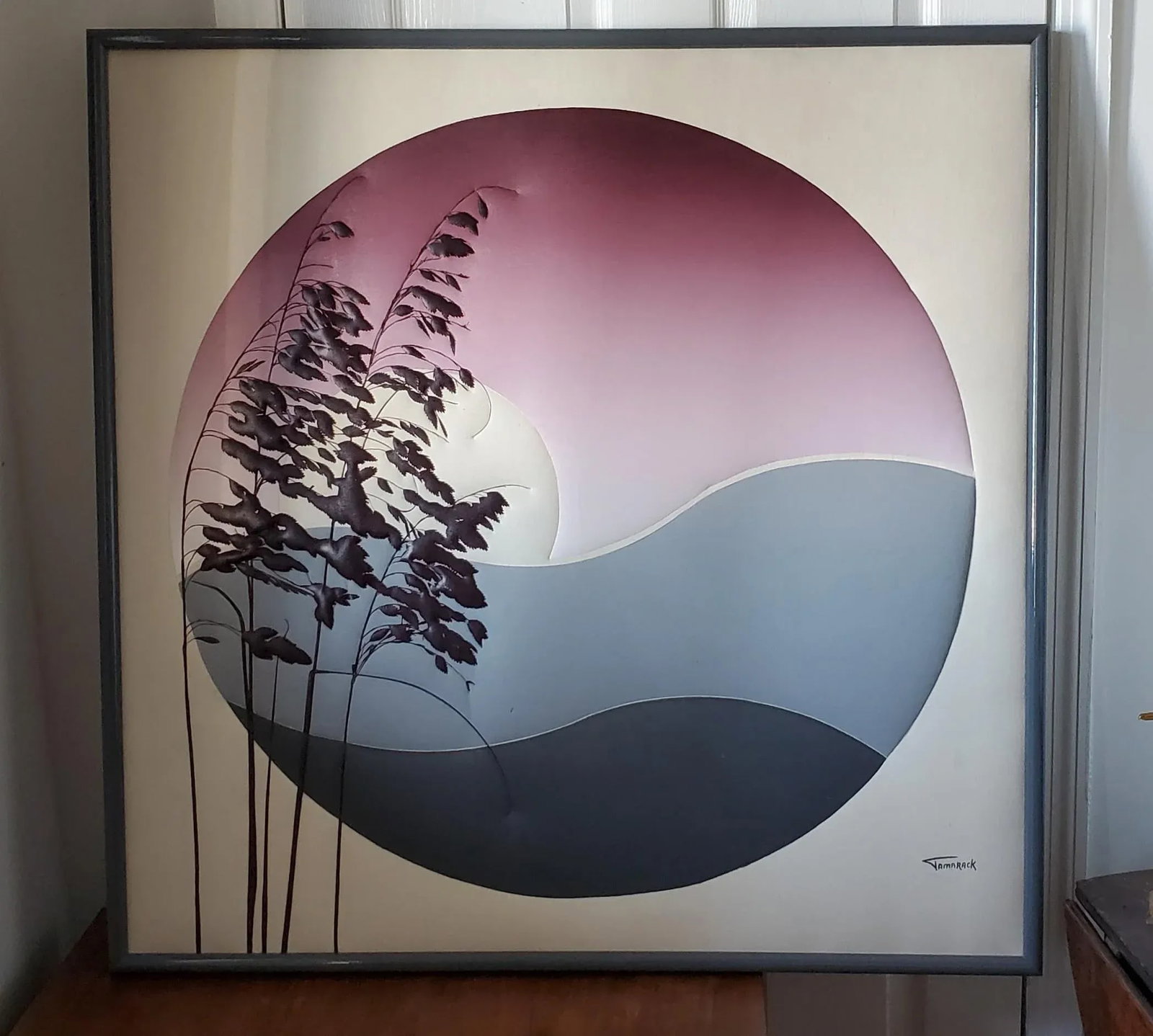 1970s Abstract Painted Fabric Landscape With Moon in Background by Tamarack - 4