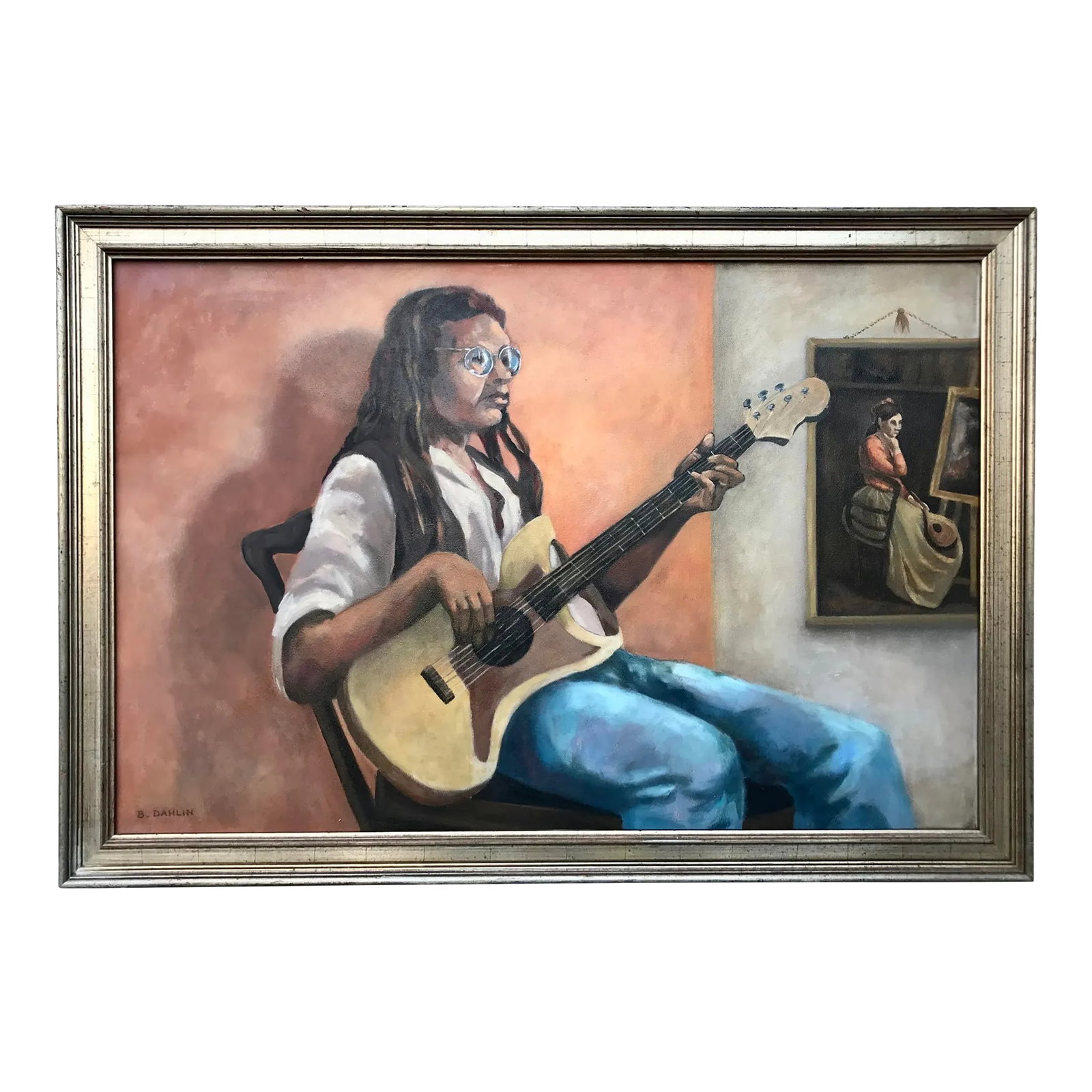 Vintage Original Oil Painting of a Woman Playing Guitar by Barbara Dahlin (1 of 8)