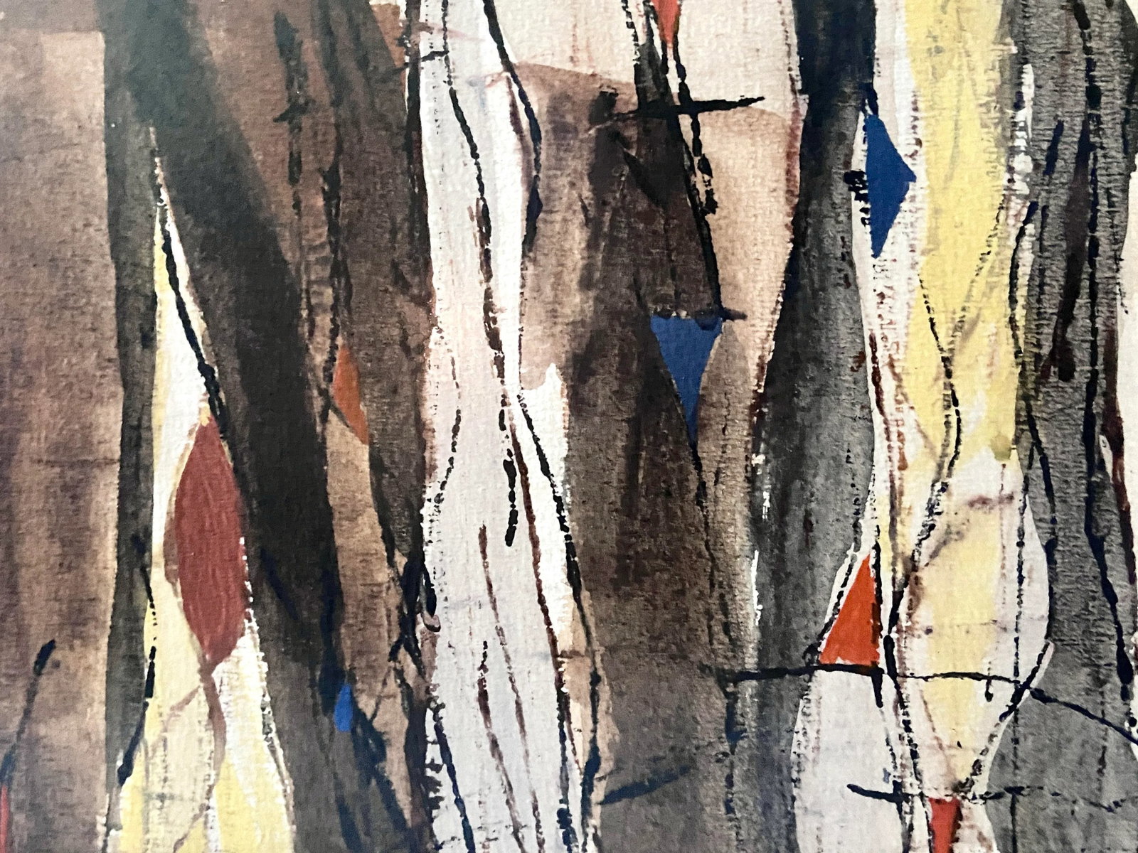 1950s Mid Century Modern Abstract Framed Watercolor Painting of a Boat Unsigned - 3