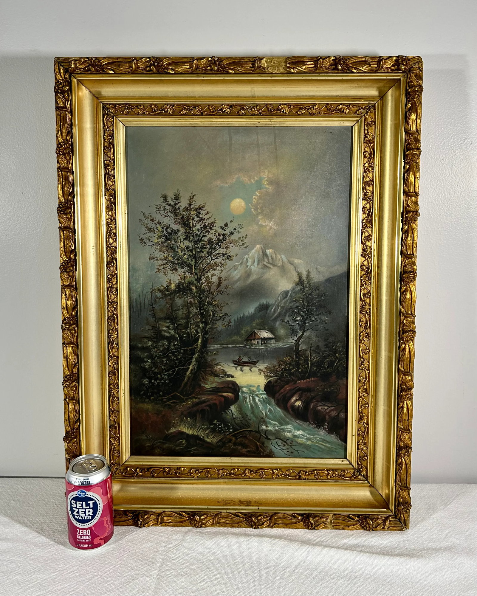 Antique Landscape Painting in Period Lemon Gold Gilt Frame - 12