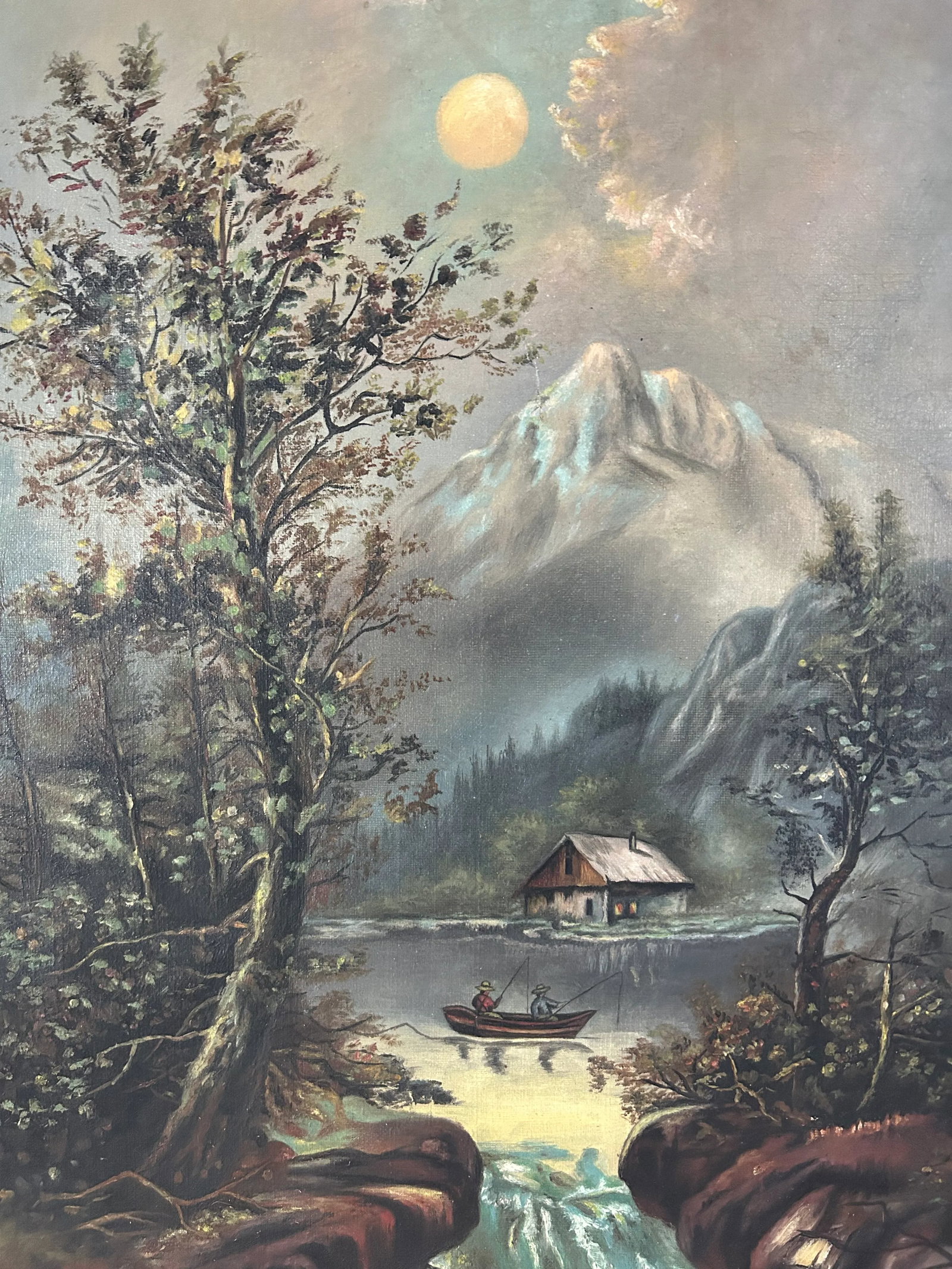 Antique Landscape Painting in Period Lemon Gold Gilt Frame - 2