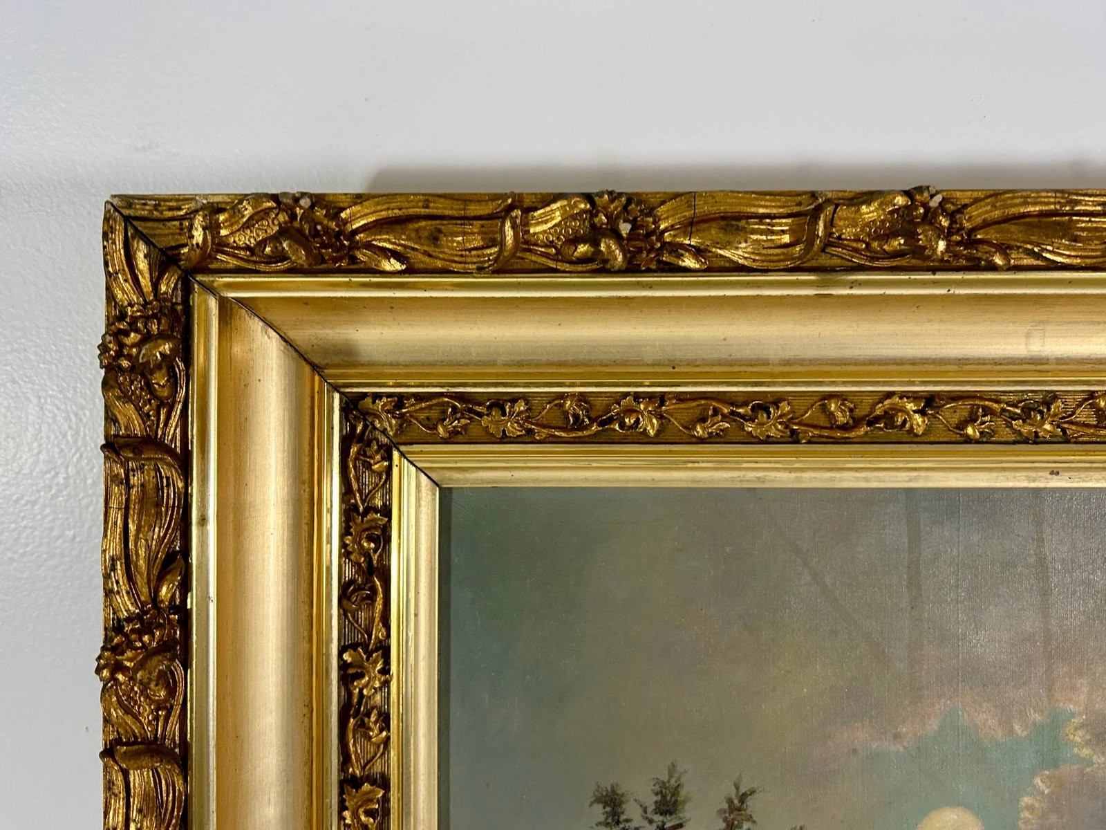 Antique Landscape Painting in Period Lemon Gold Gilt Frame - 3
