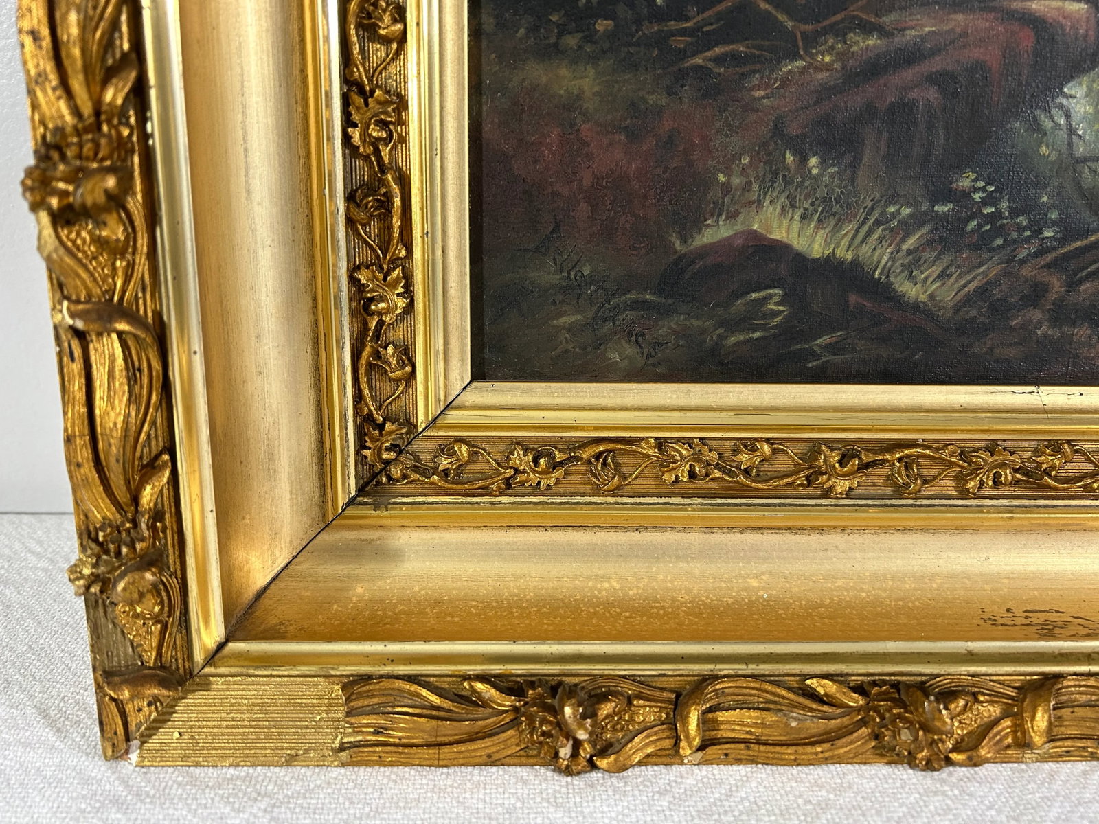 Antique Landscape Painting in Period Lemon Gold Gilt Frame - 4