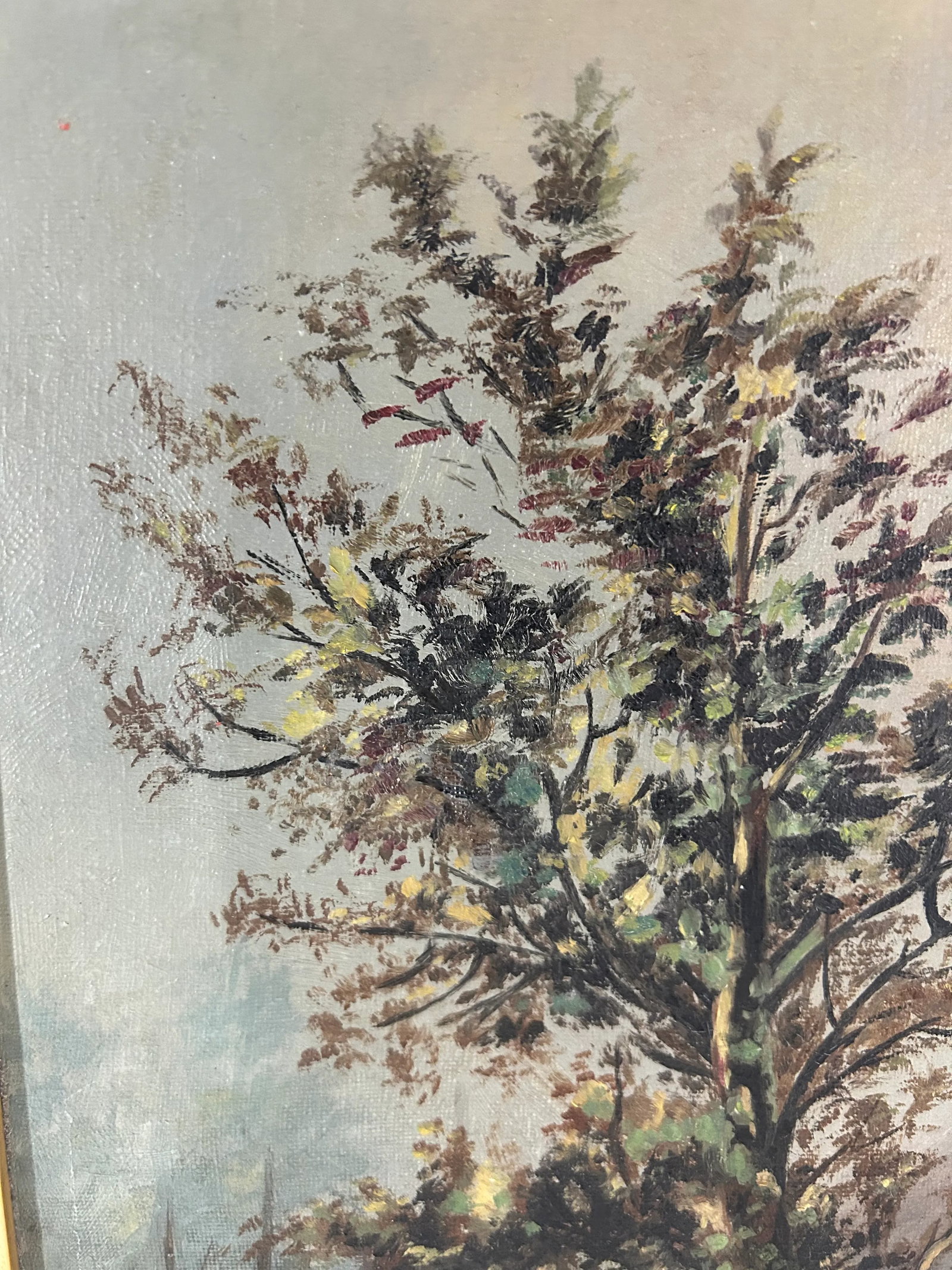 Antique Landscape Painting in Period Lemon Gold Gilt Frame - 6