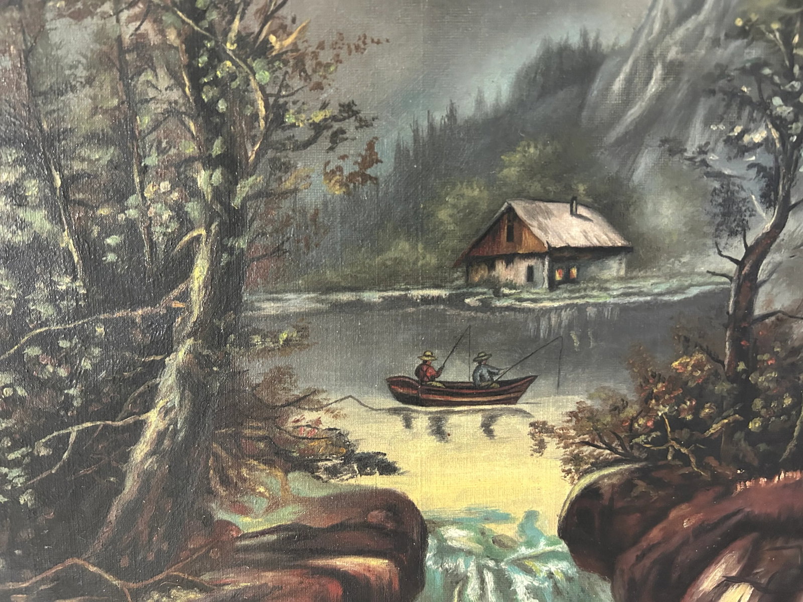 Antique Landscape Painting in Period Lemon Gold Gilt Frame - 7