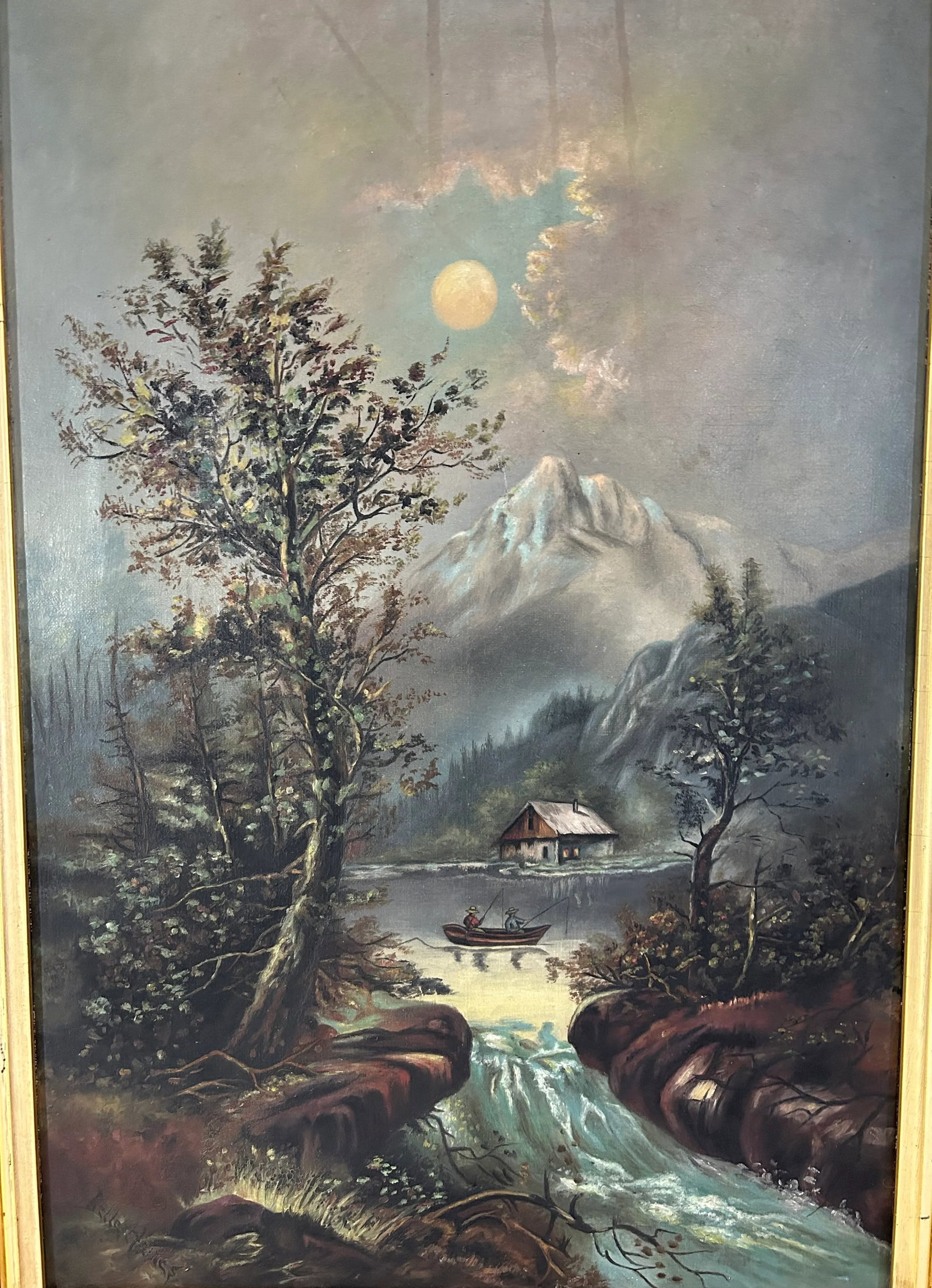 Antique Landscape Painting in Period Lemon Gold Gilt Frame - 8