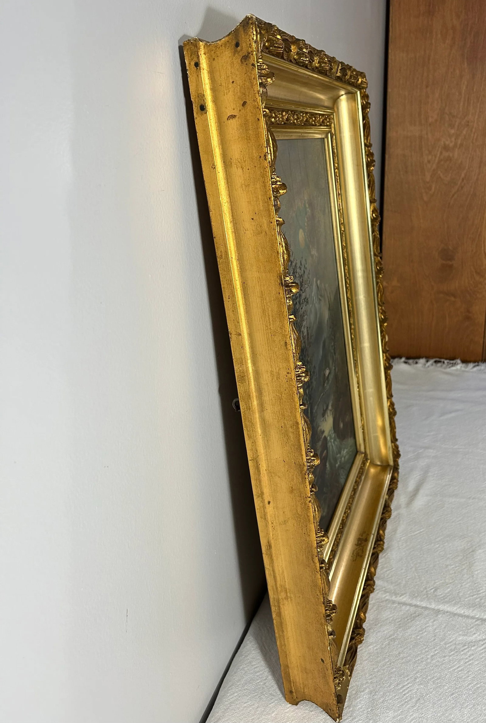 Antique Landscape Painting in Period Lemon Gold Gilt Frame - 9