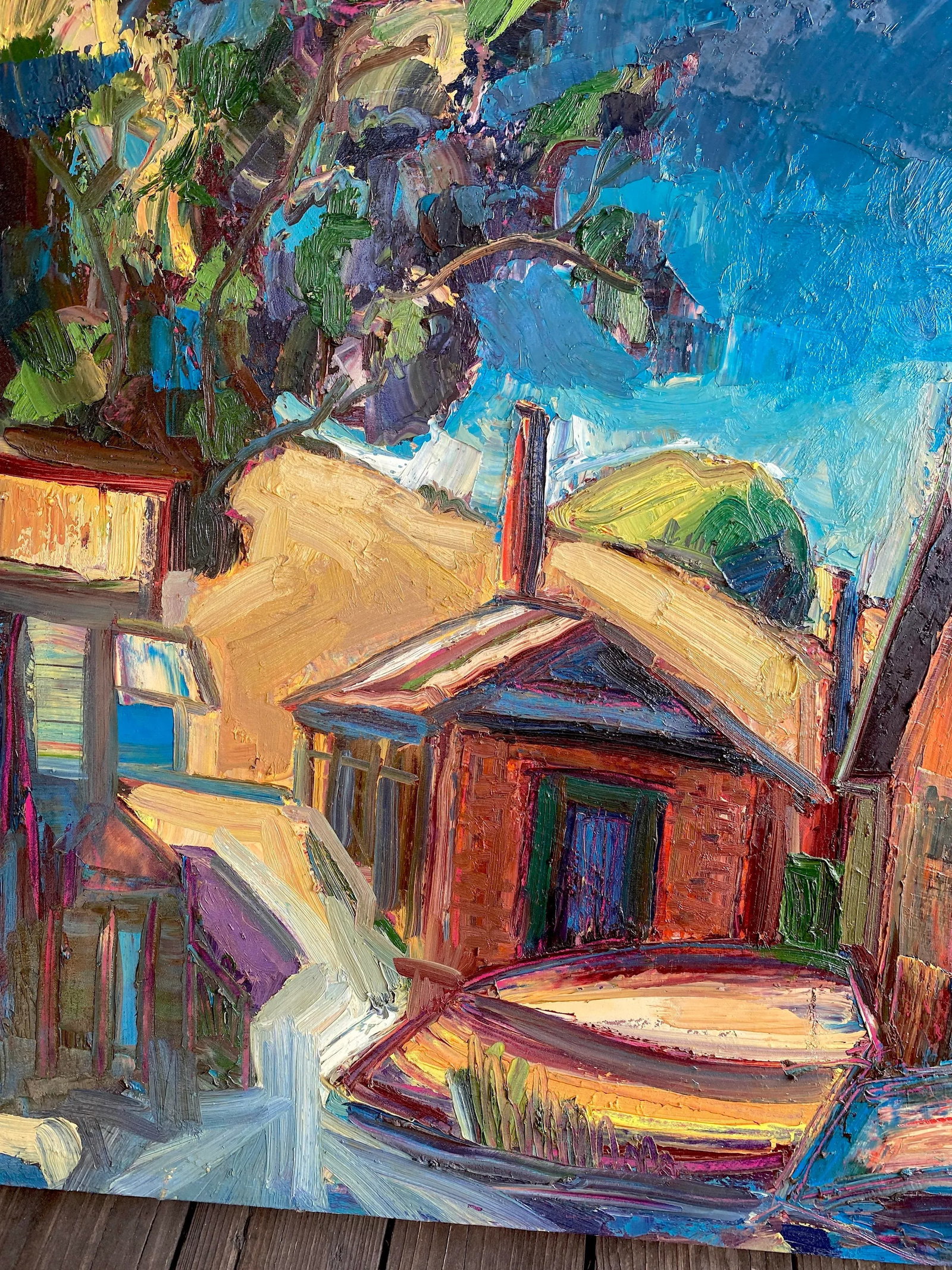 Expressionist Landscape Oil Painting of China Camp with Boats - 2