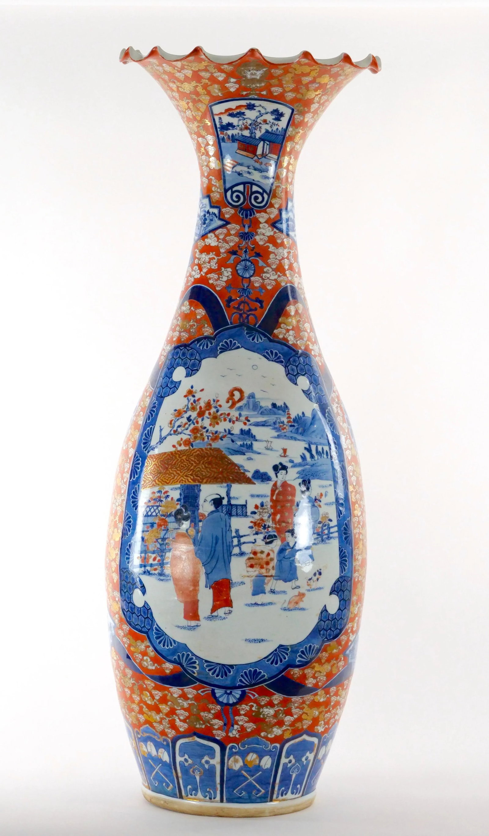Large Imari Porcelain Flori-Form Trumpet Decorative Floor Vase - 12