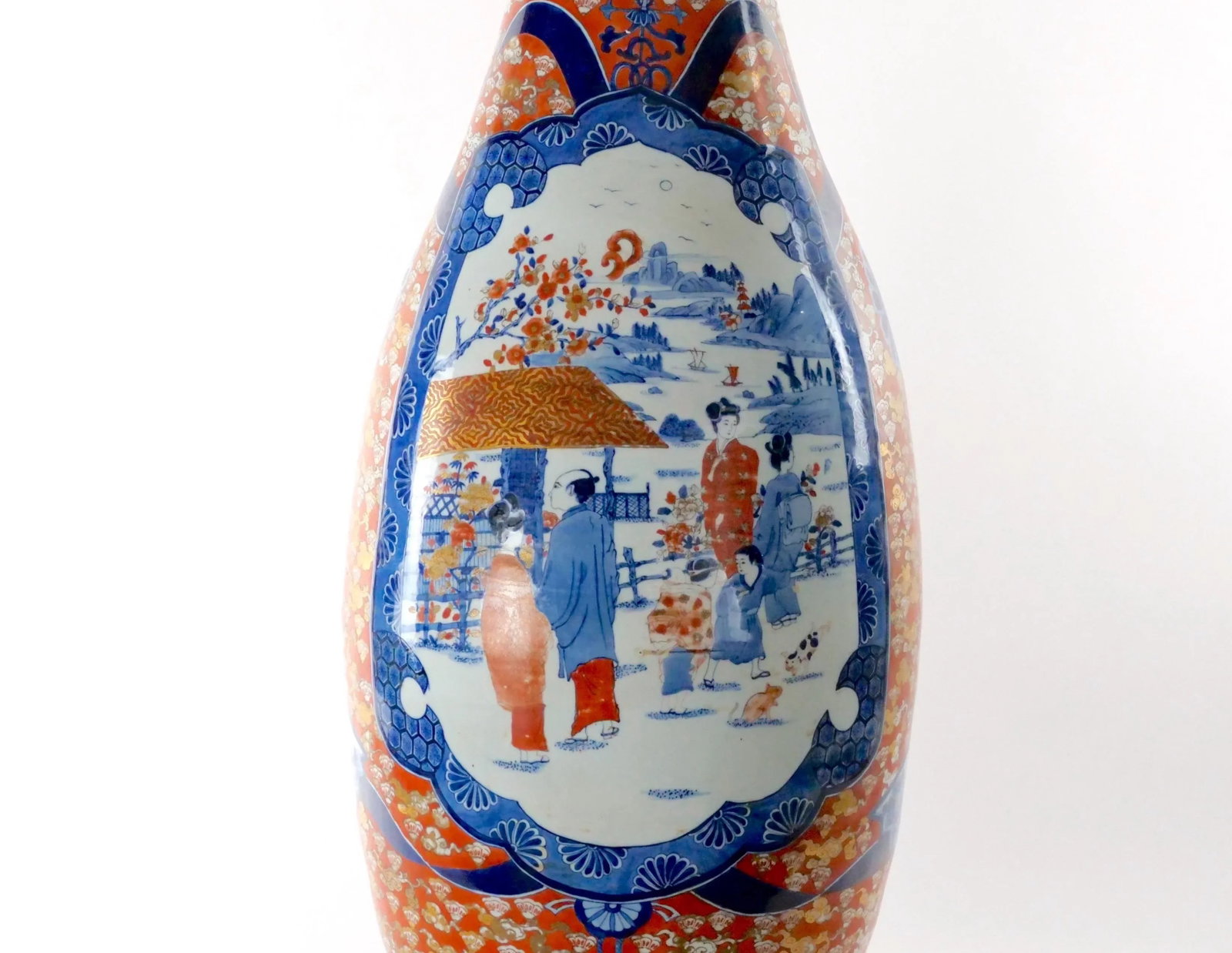 Large Imari Porcelain Flori-Form Trumpet Decorative Floor Vase - 2