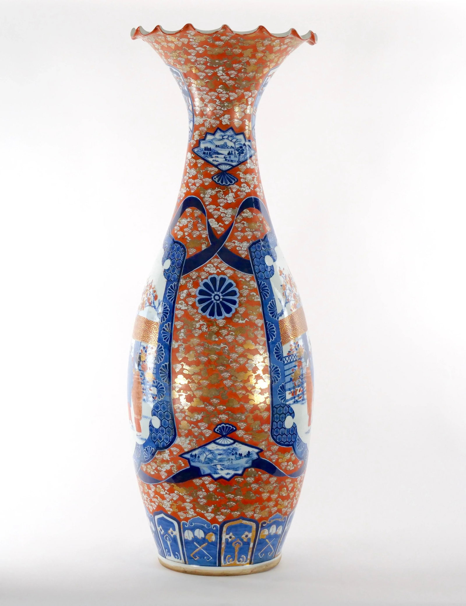 Large Imari Porcelain Flori-Form Trumpet Decorative Floor Vase - 3