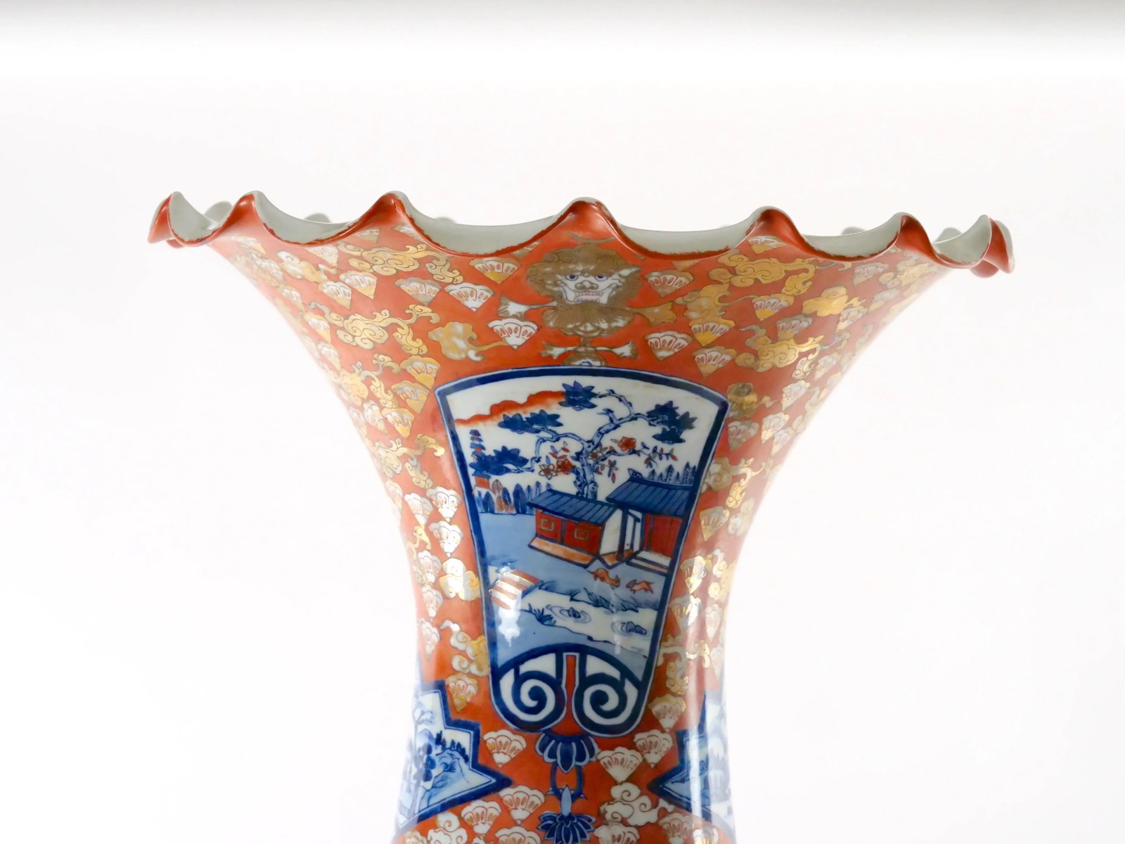 Large Imari Porcelain Flori-Form Trumpet Decorative Floor Vase - 5