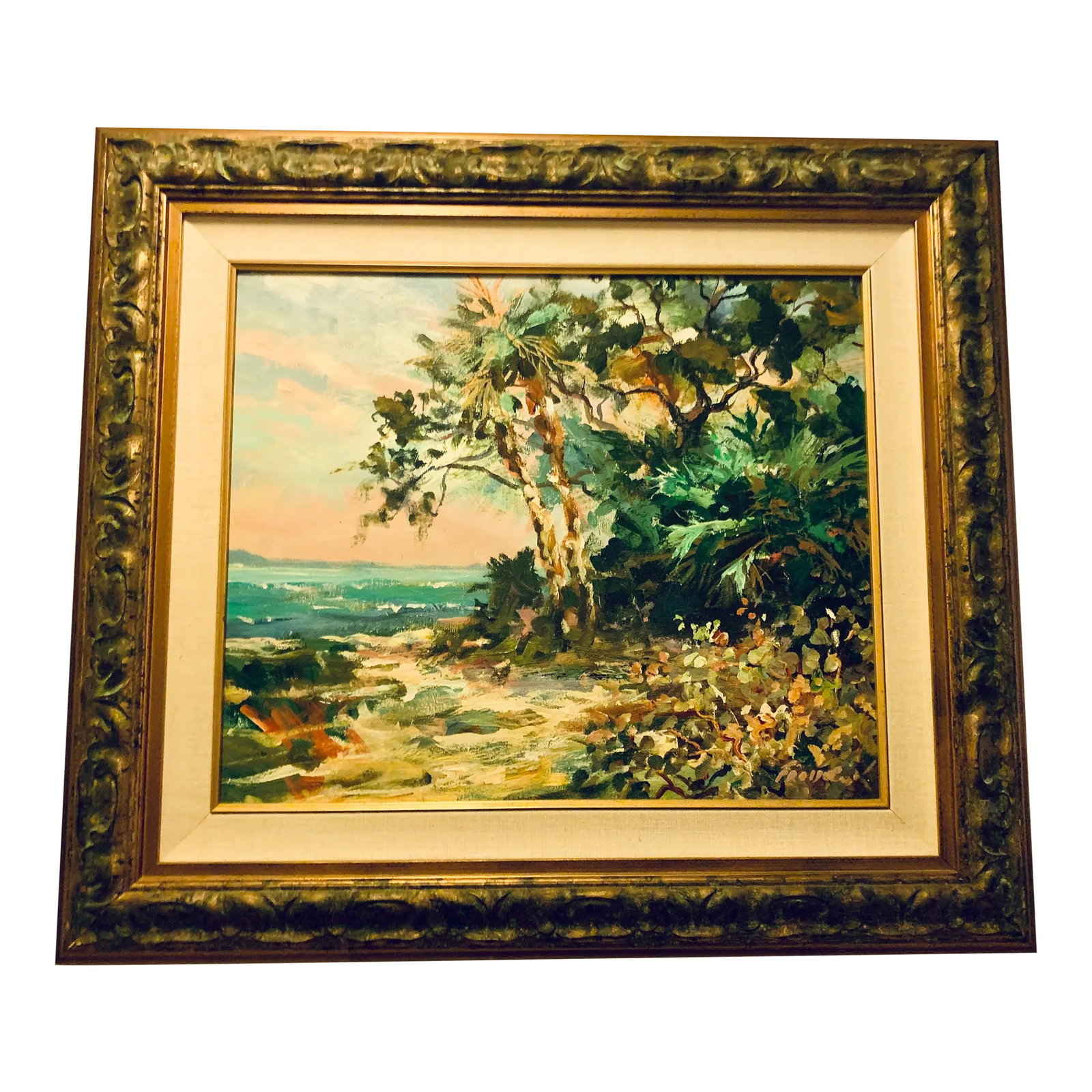 Original Oil on Canvas of Beach Scene Hand Signed by Art Fronckowiack: Florida artist Art Fronckowiak ( 1949-2009) is self taught and has commissioned works for private and corporate collector of his wide range of subjects and painting styles. However his first love was 
