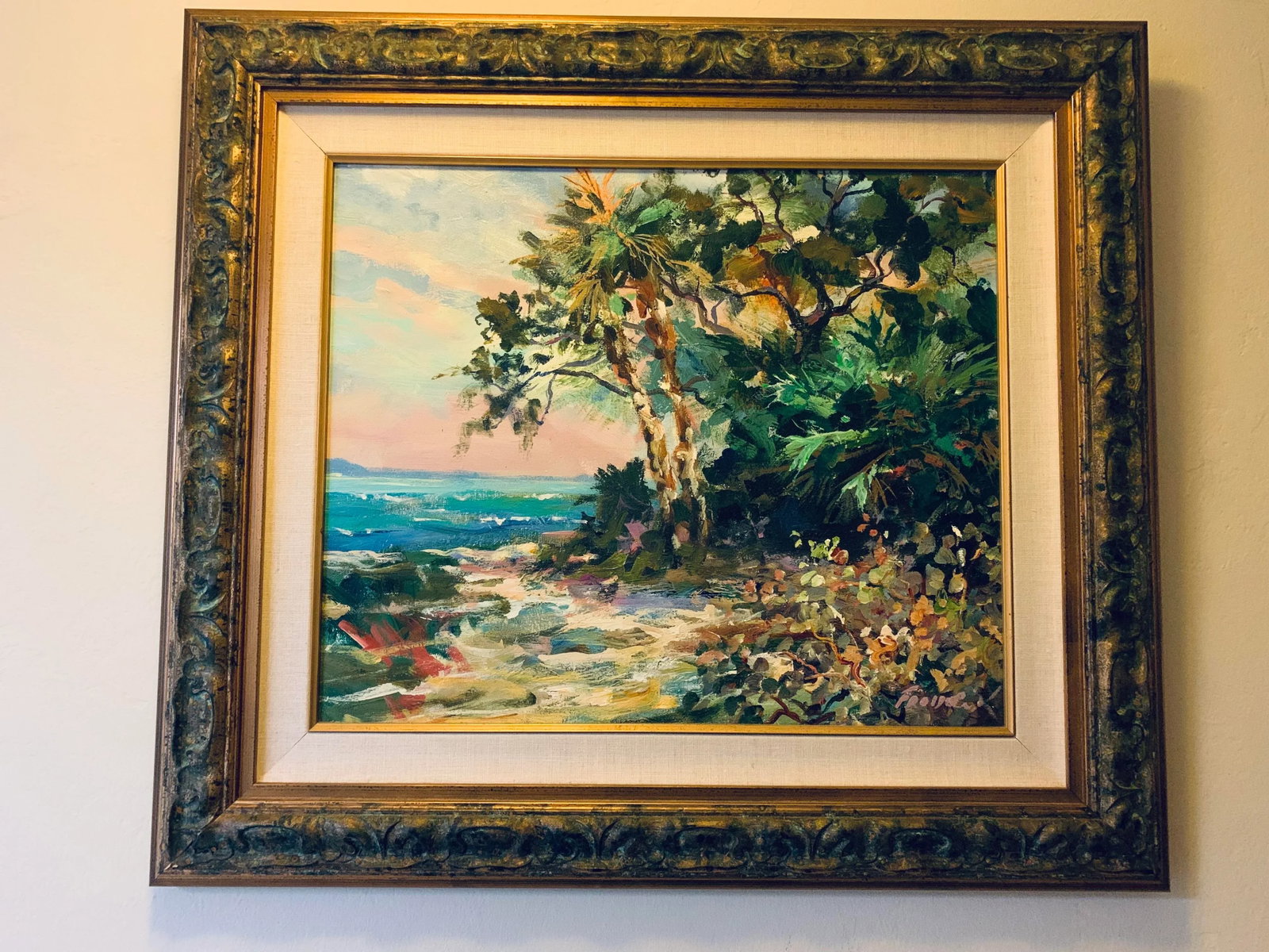Original Oil on Canvas of Beach Scene Hand Signed by Art Fronckowiack - 2