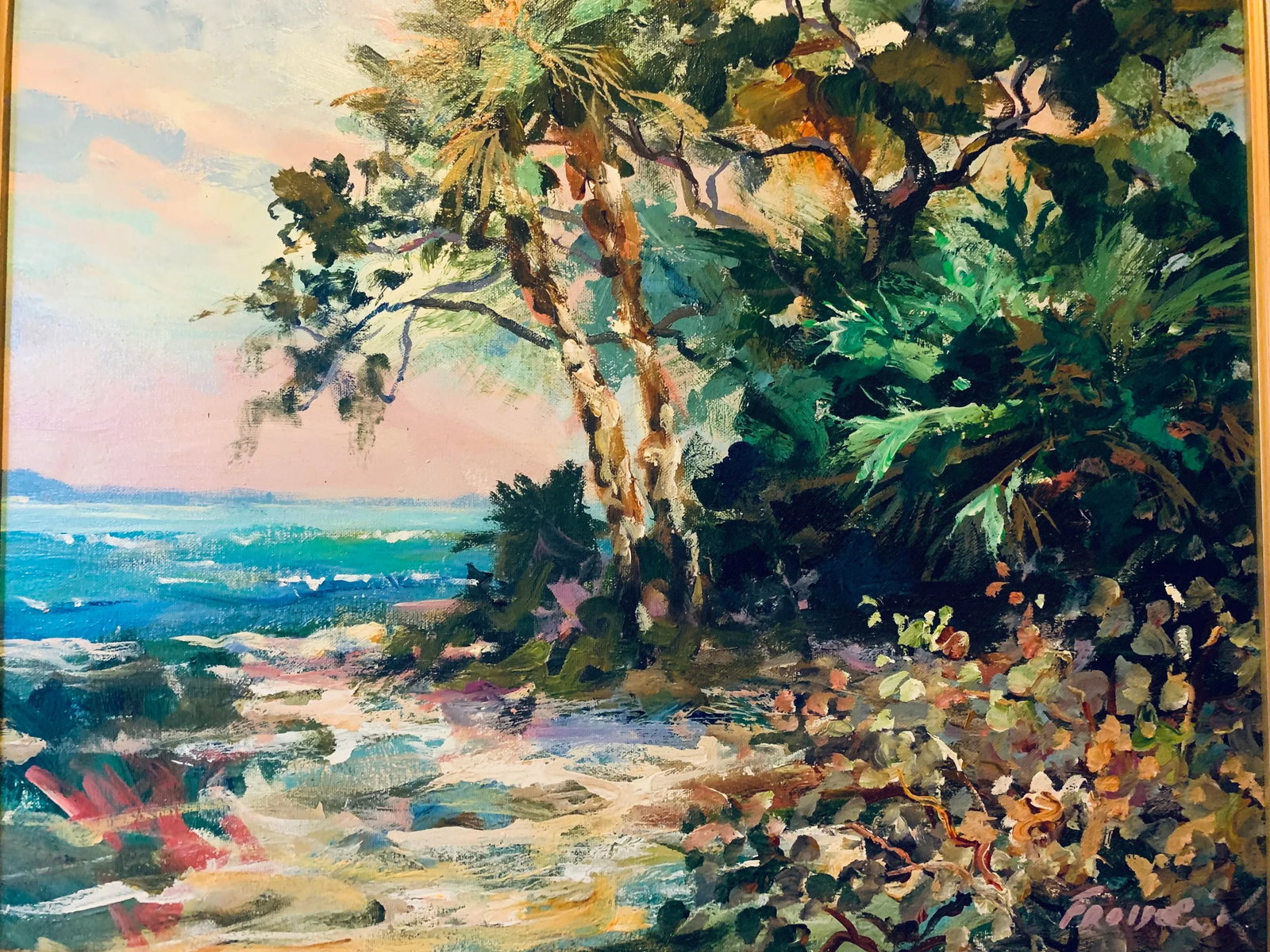 Original Oil on Canvas of Beach Scene Hand Signed by Art Fronckowiack - 5