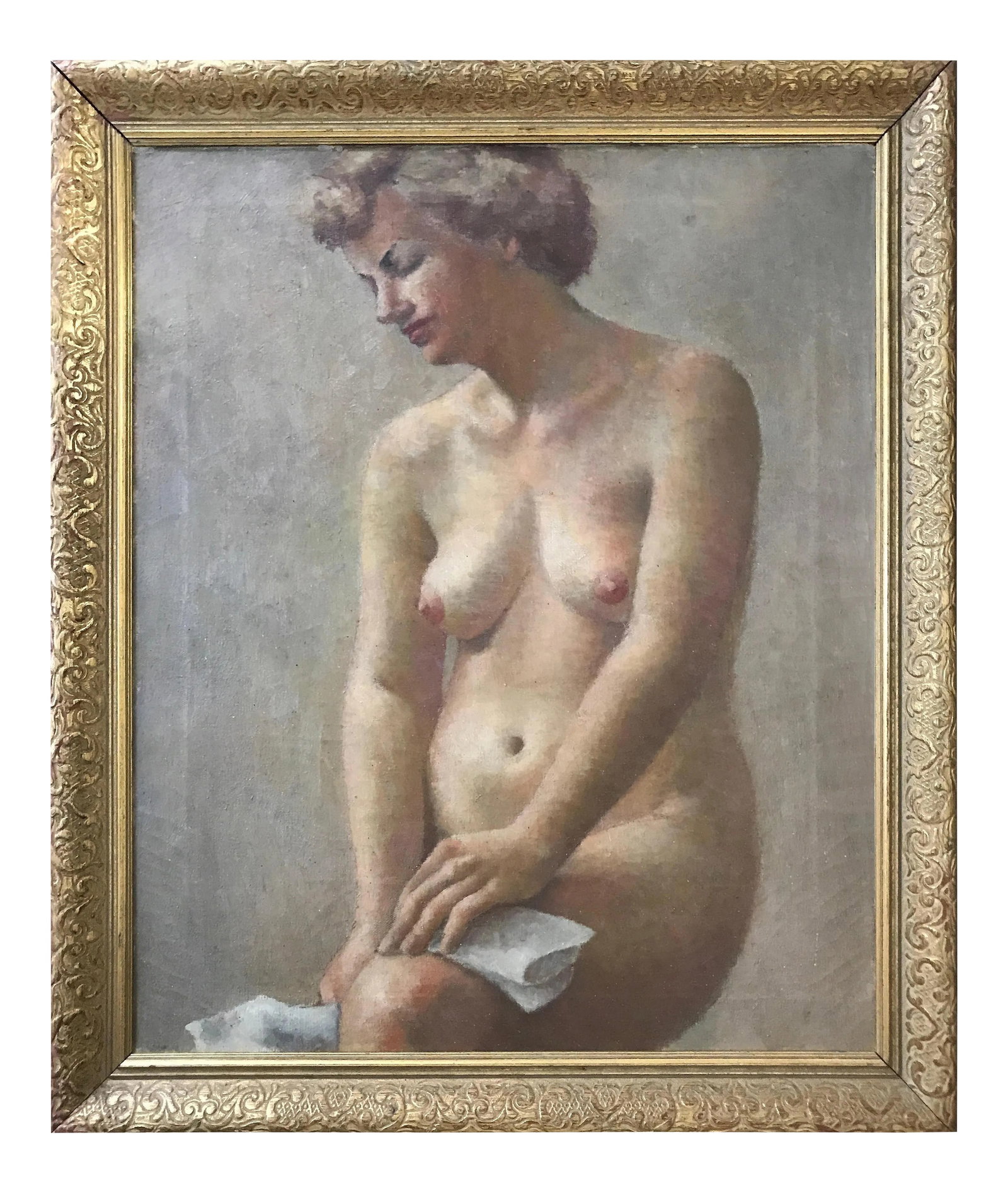 Impressionist Female Nude Oil Painting C.1920: Impressionist nude female oil painting on canvas c.1920s. Presented in a carved gilt wood frame. Canvas measuring 20 x 24 in good antique condition. Condition: Alterations: Original Condition