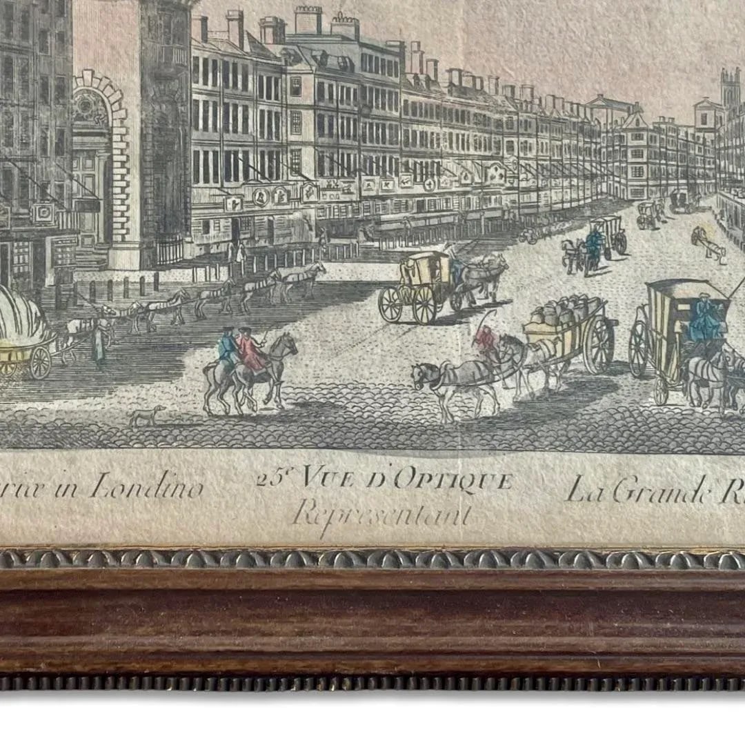 French "Vue D' Optique" Hand-Painted Engraving Vintage - 2