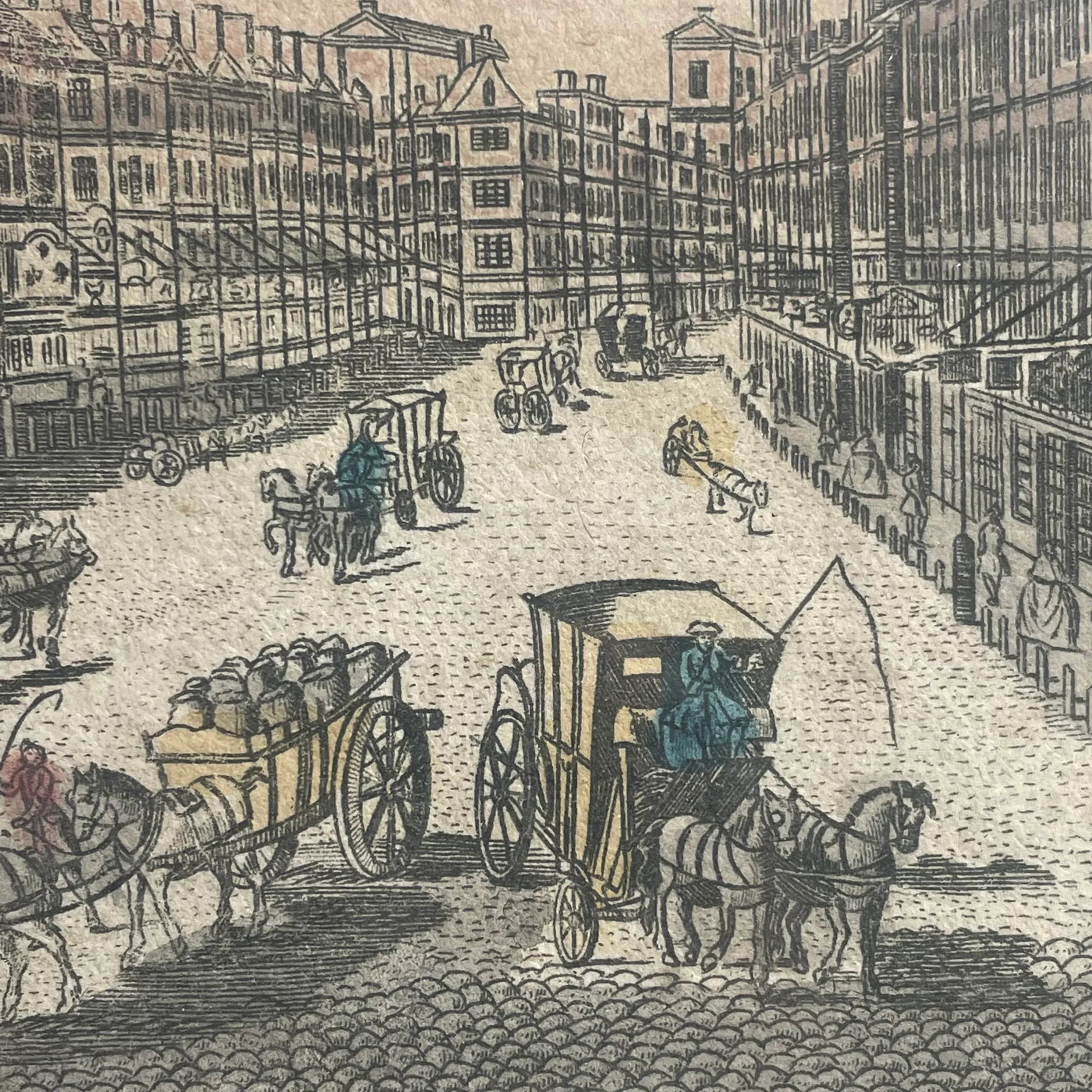 French "Vue D' Optique" Hand-Painted Engraving Vintage - 3