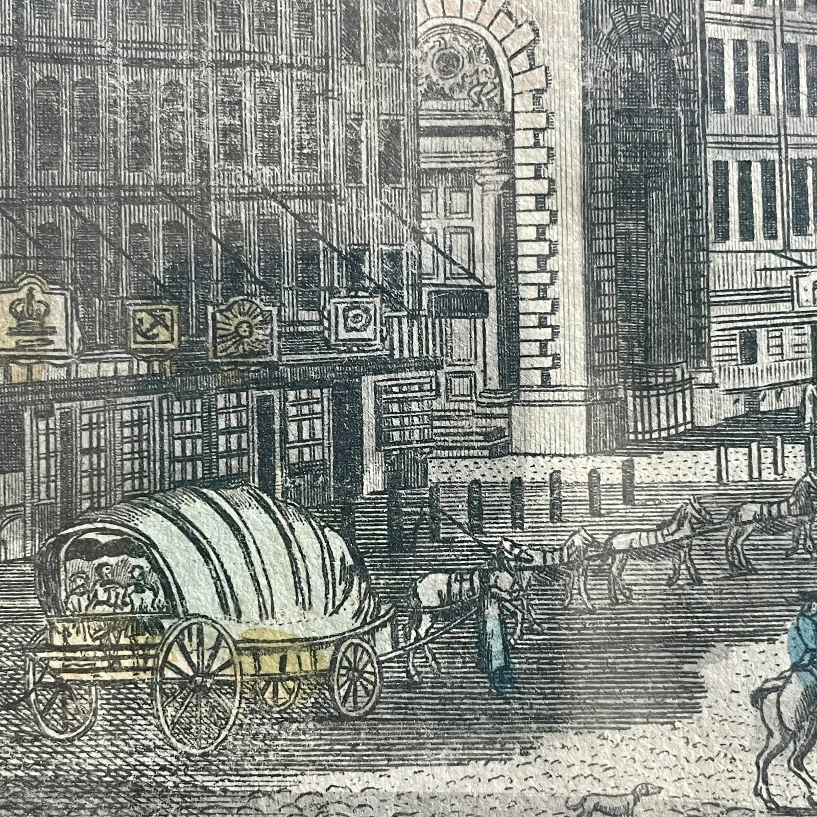 French "Vue D' Optique" Hand-Painted Engraving Vintage - 4