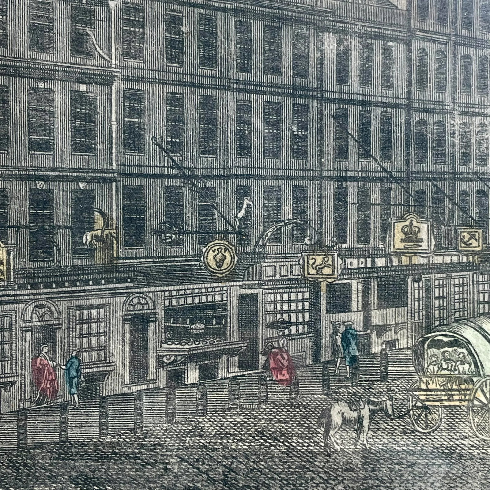 French "Vue D' Optique" Hand-Painted Engraving Vintage - 5
