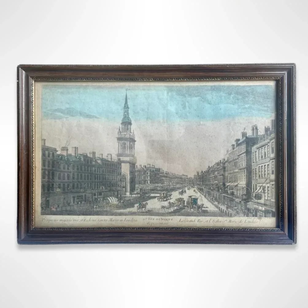 French "Vue D' Optique" Hand-Painted Engraving Vintage - 9