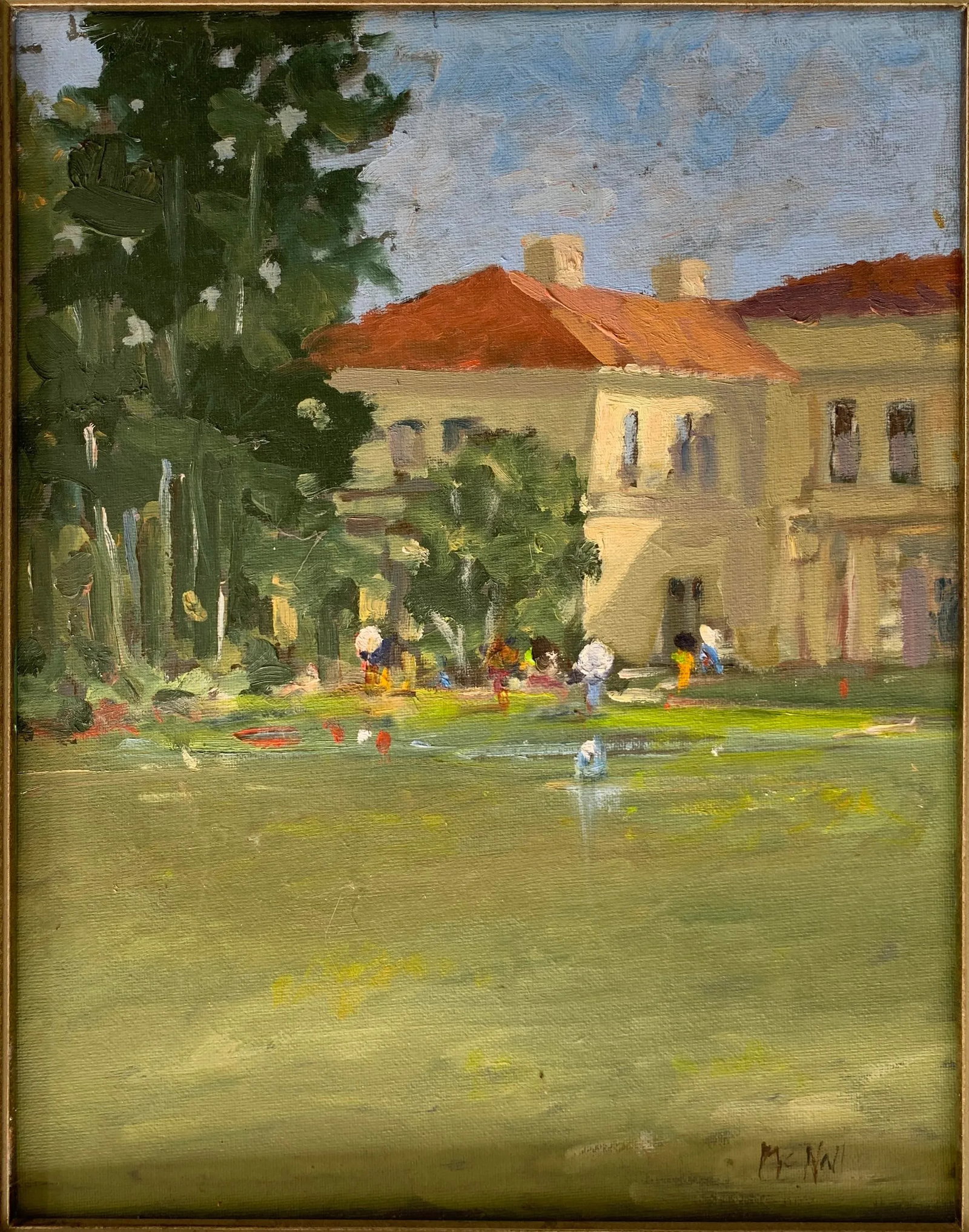 2008 Walter McNall Acrylic Painting on Board "April Showers" at the Huntington Library - 2