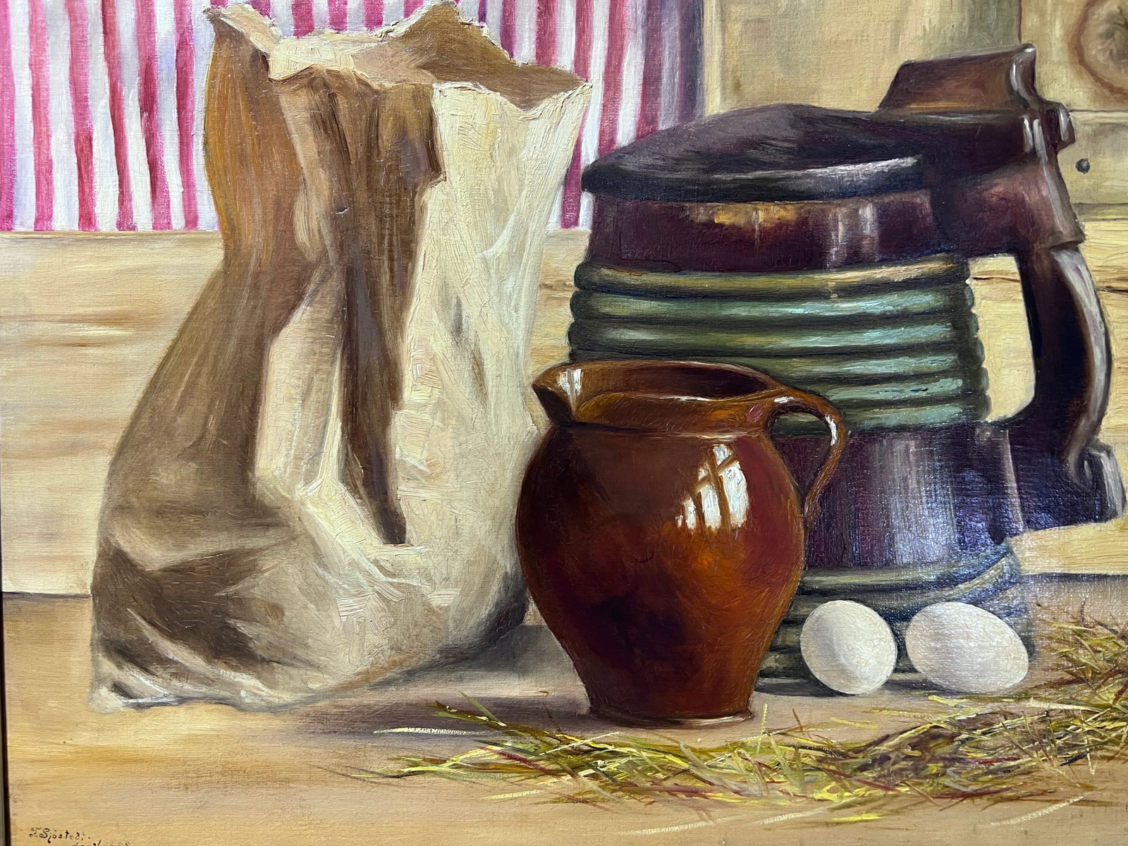 1898 Scandinavian Artist F. Sjostedt Antique Oil Painting on Canvas, Still Life - 10