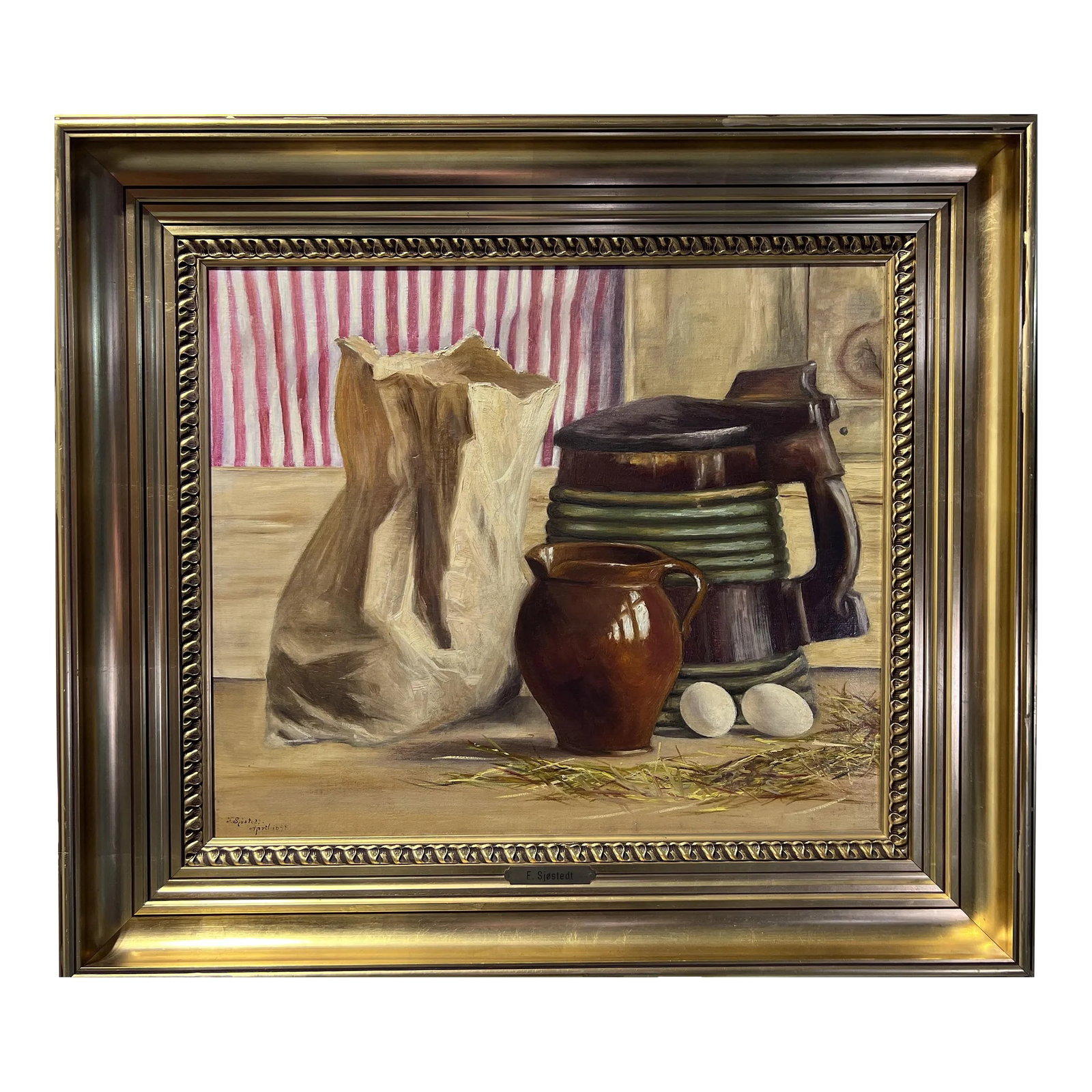 1898 Scandinavian Artist F. Sjostedt Antique Oil Painting on Canvas, Still Life: Up for sale is a beautiful antique oil painting on canvas by Scandinavian Artist F. SJOSTEDT The painting depicts a Still life composition. Signed and dated in the lower-left corner F. SJOSTEDT 1898. 