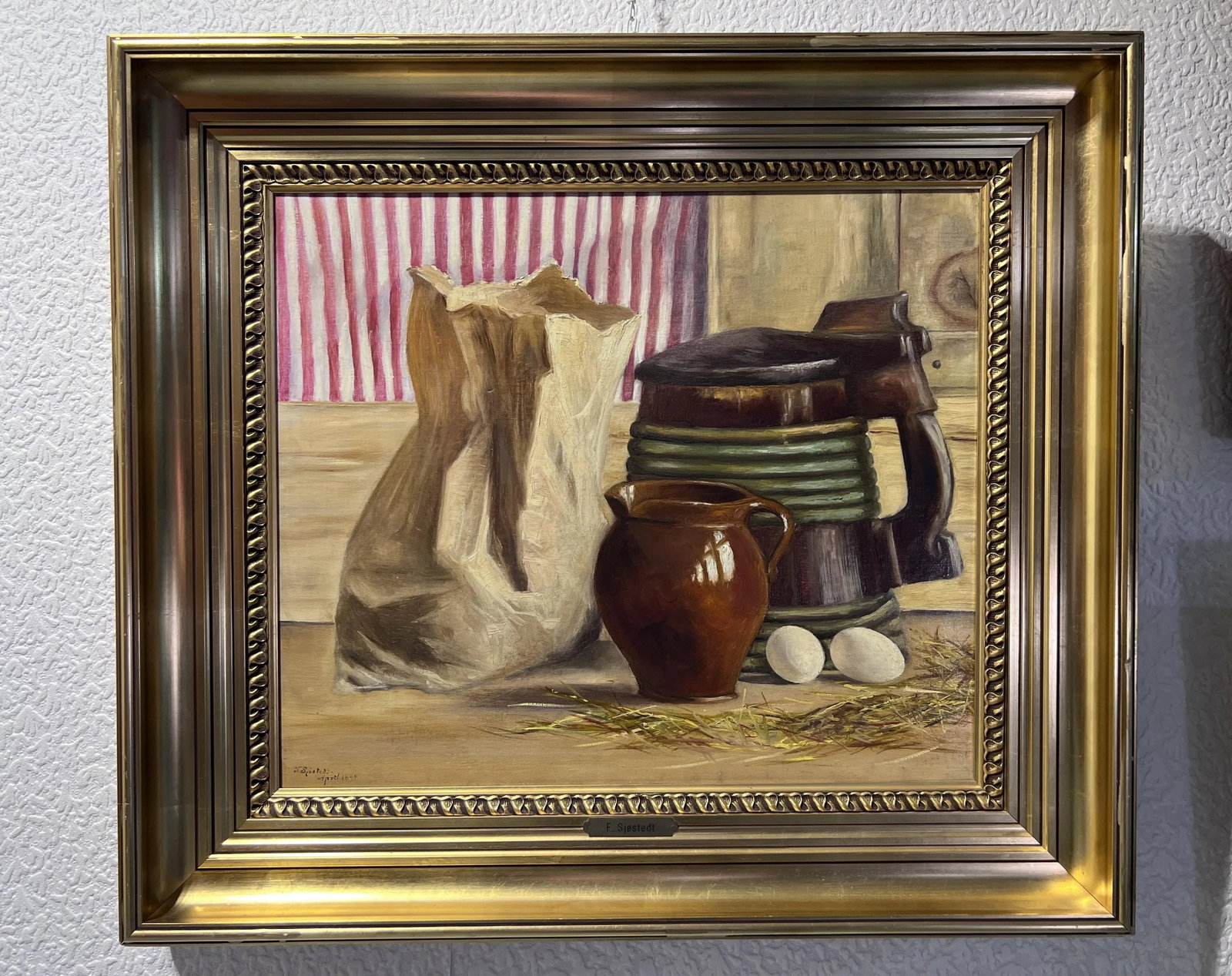 1898 Scandinavian Artist F. Sjostedt Antique Oil Painting on Canvas, Still Life - 3