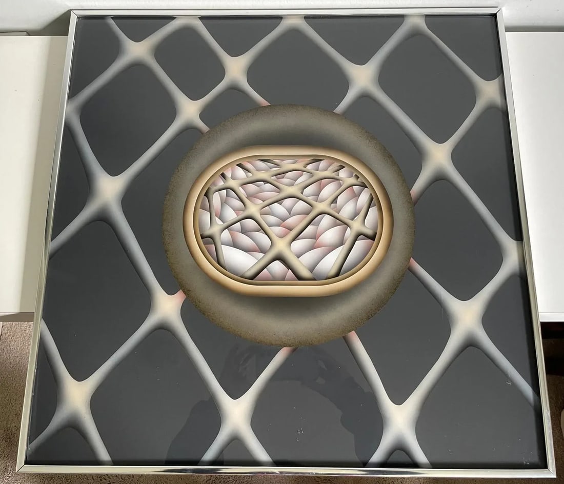 1979 Paul Pinzarrone Op Art Painting Airbrush Acrylic on Lucite Board Framed - 6