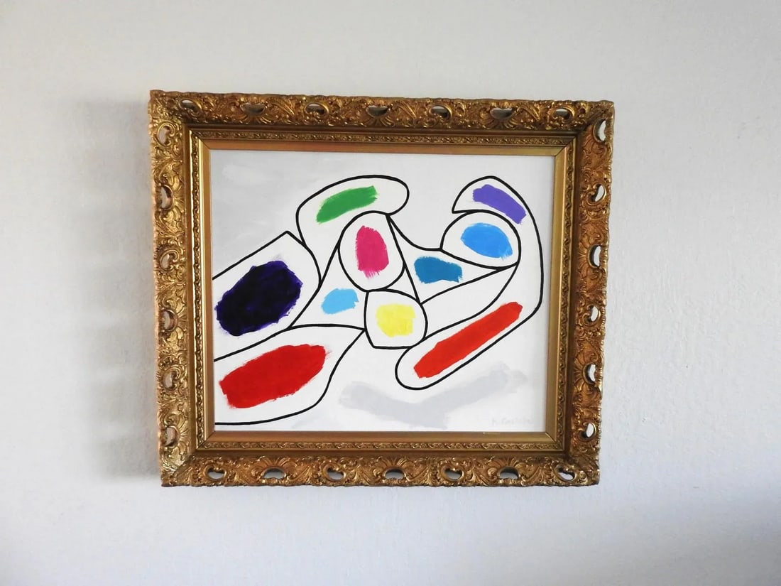 Cubist Acrylic Painting of Nude Woman Framed - 2