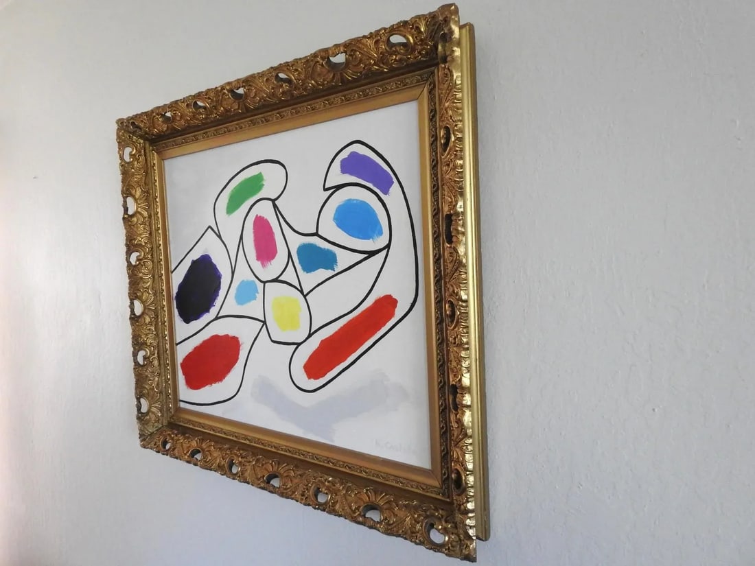 Cubist Acrylic Painting of Nude Woman Framed - 3