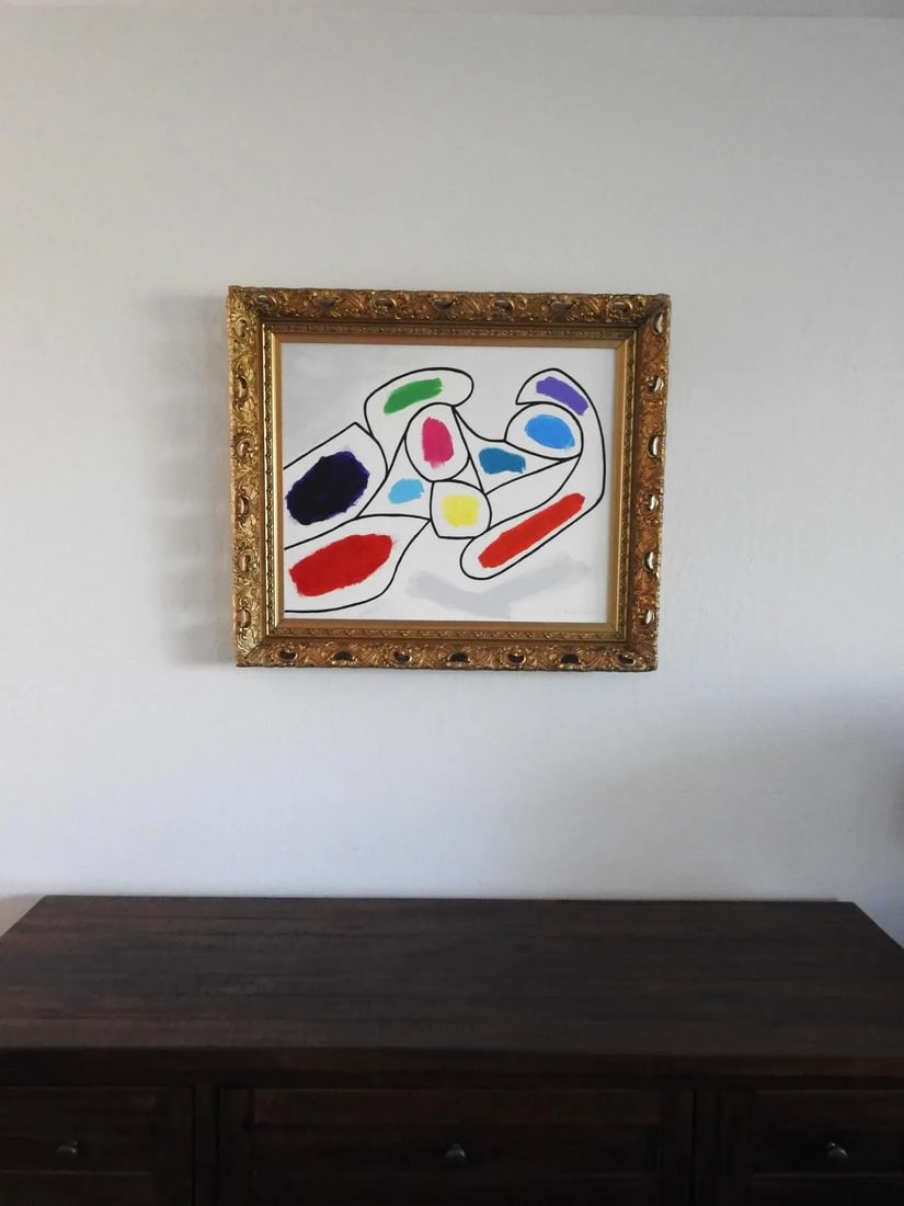 Cubist Acrylic Painting of Nude Woman Framed - 6