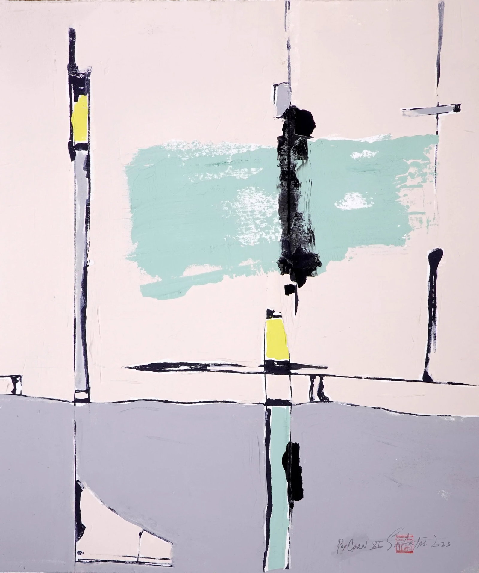 "popcorn.XI" Framed Abstract Original Painting - 2