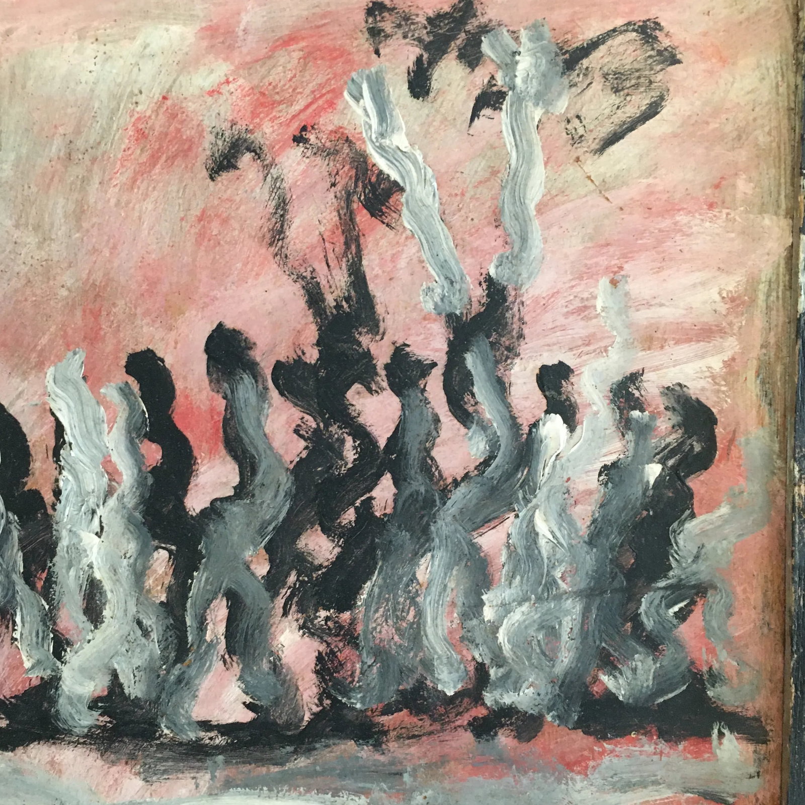 Purvis Young 1990's Abstract Figural Painting on Board and Handmade Frame - 3