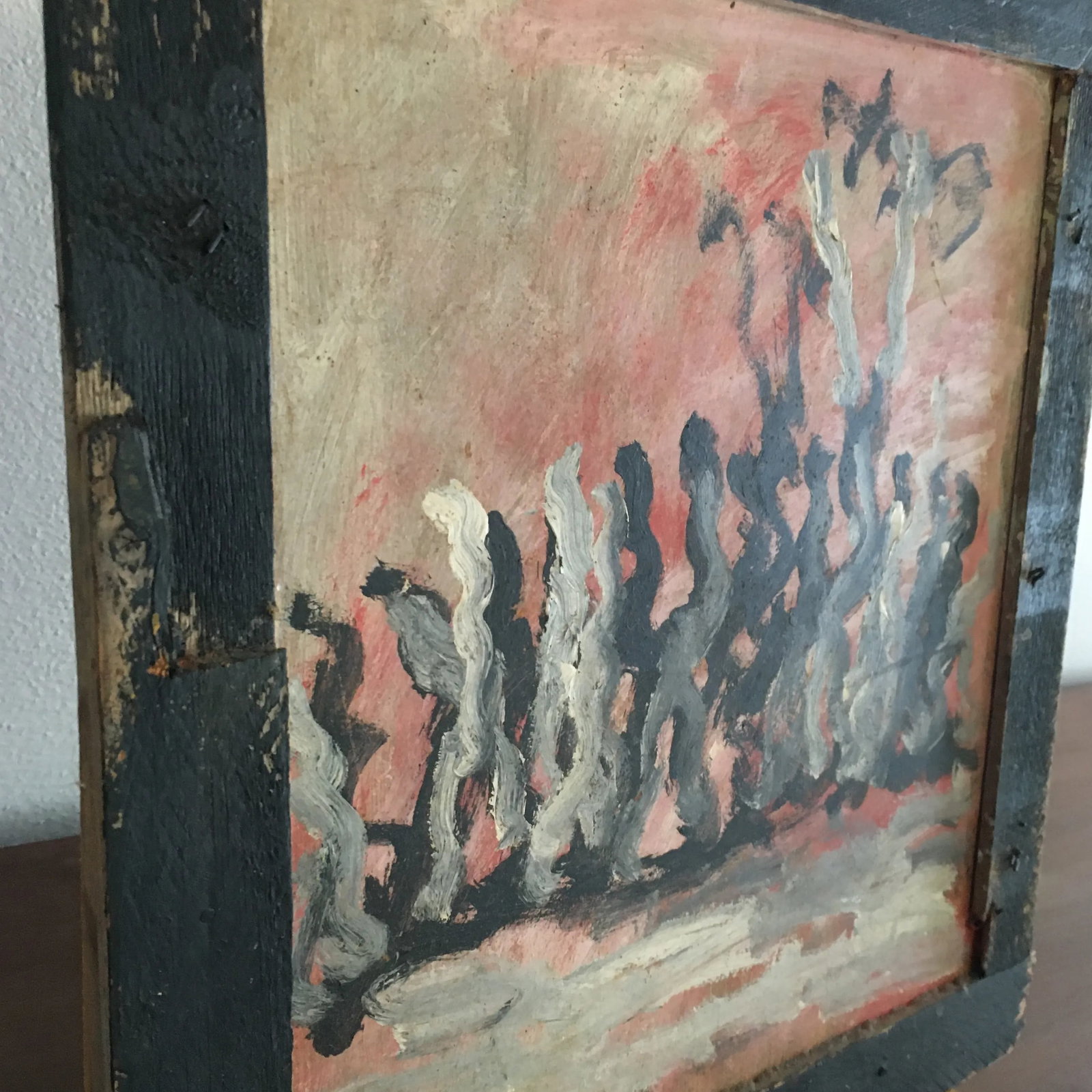Purvis Young 1990's Abstract Figural Painting on Board and Handmade Frame - 9