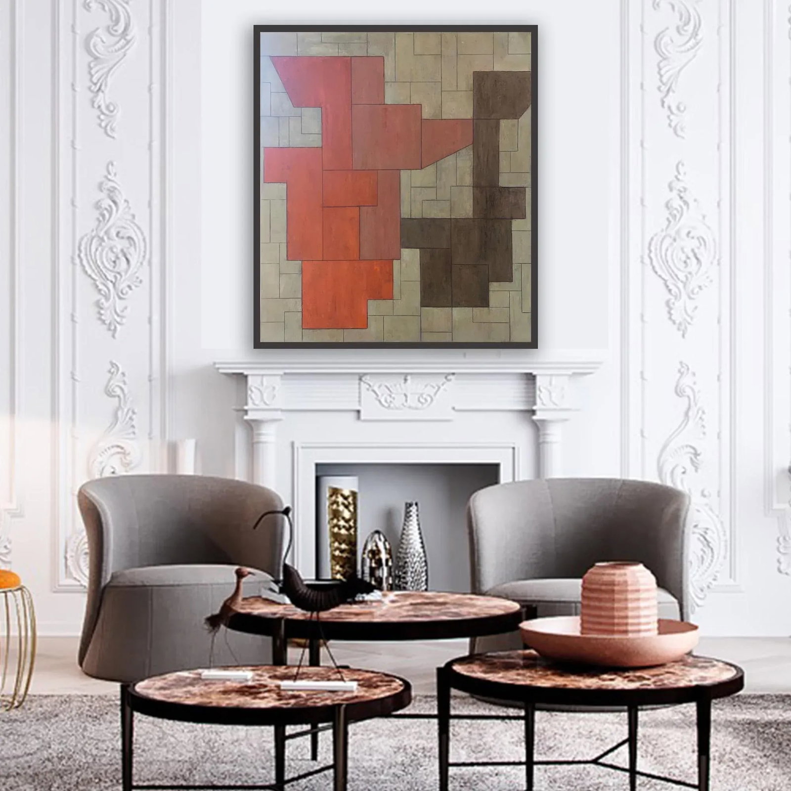Contemporary Geometric Abstract Oil Painting Earth Tones by Stephen Cimini - 7
