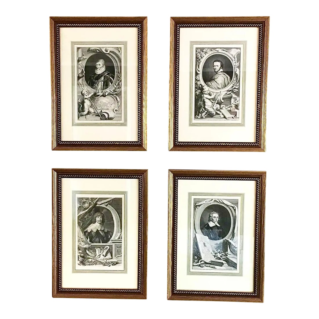 Set of Four Framed George Vertue Portrait Engravings in Neoclassical Gilt Frames (1 of 12)