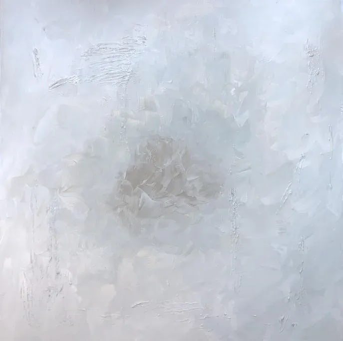 "White Flower" KR Moehr Large Original Abstract Neutral Art Painting: WHITE FLOWER is a modern abstract textured original art painting. Created with texture mediums and acrylics on stretched canvas. Sides finished in white (1.5" gallery wrapped canvas). Wood support